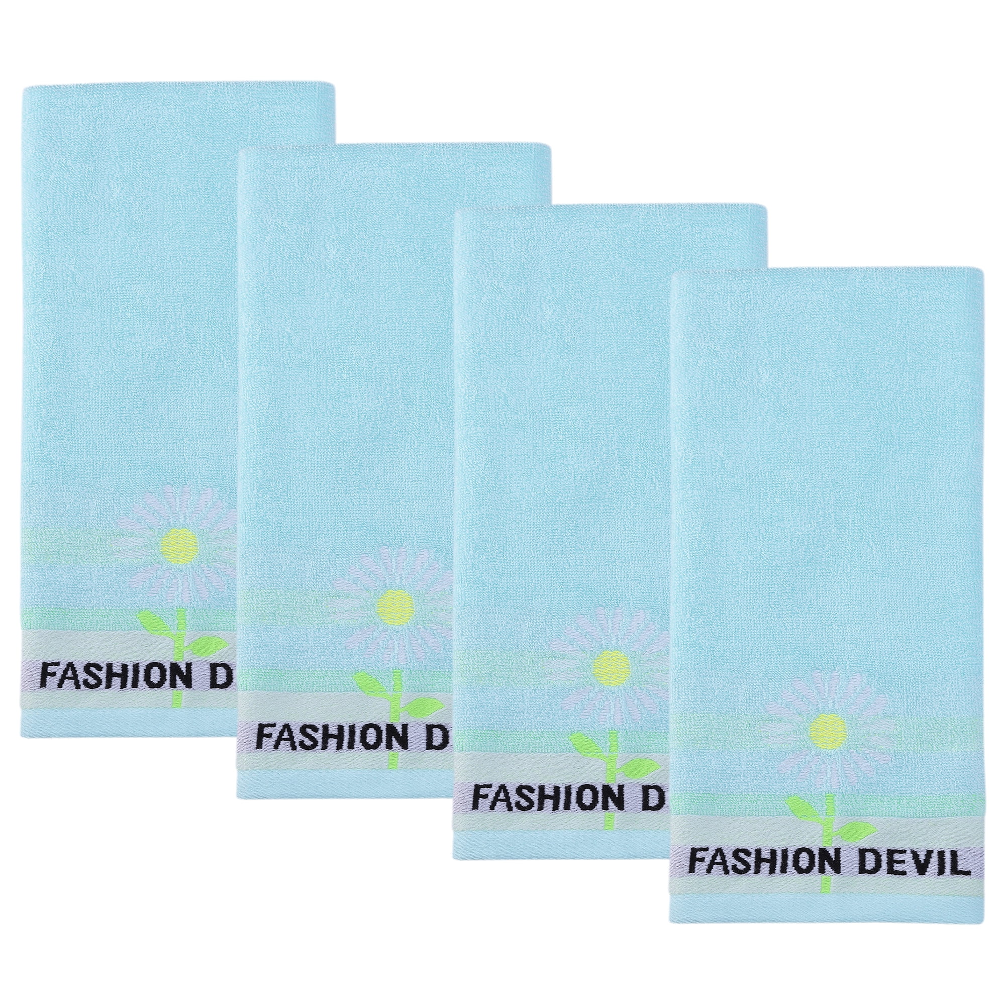 Unique Bargains 29" x 13" Floral Decorative Absorbent Hand Towels Blue 4pk