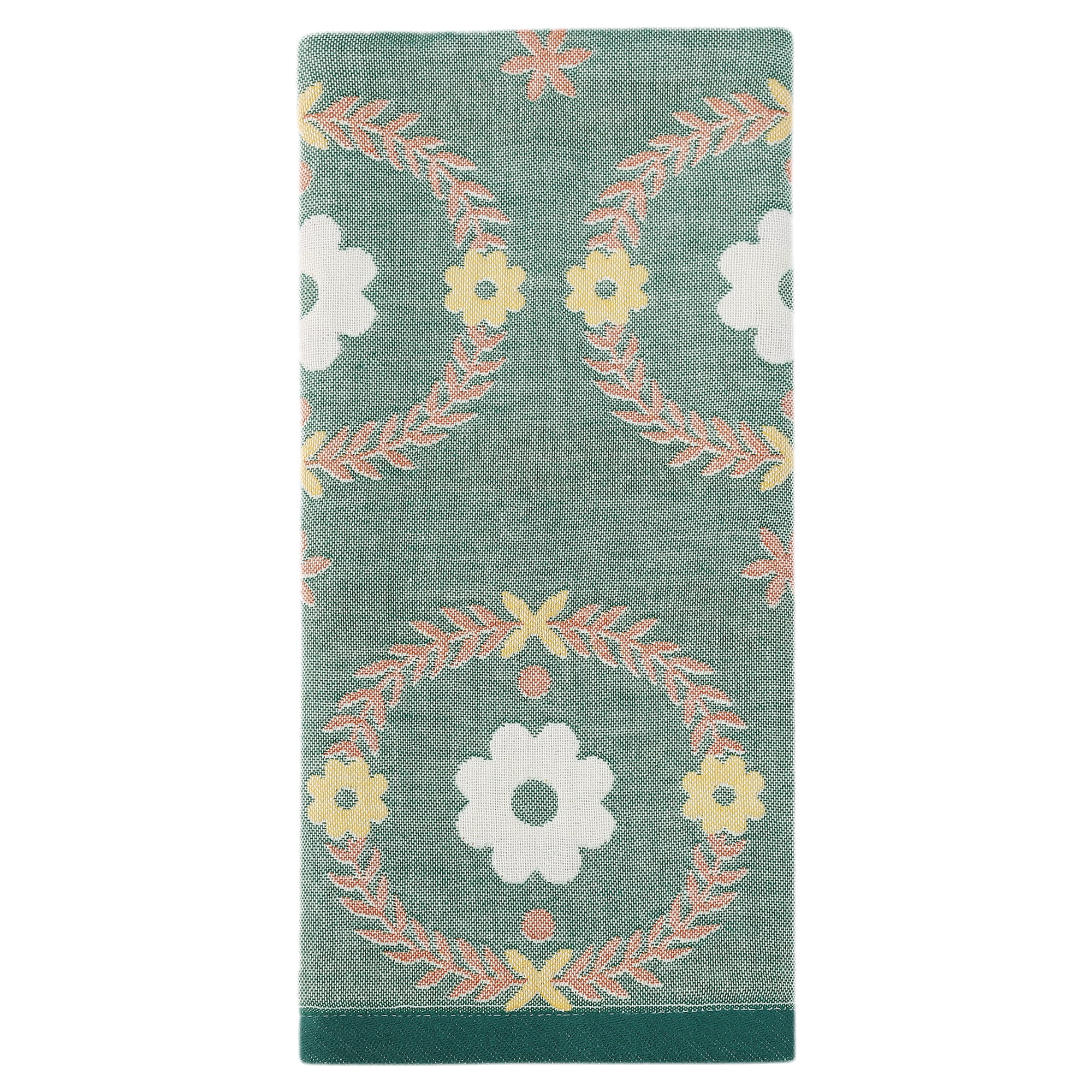 Unique Bargains 29 x 13 Inch Cotton Floral Jacquard Hand Towel Green 1pc