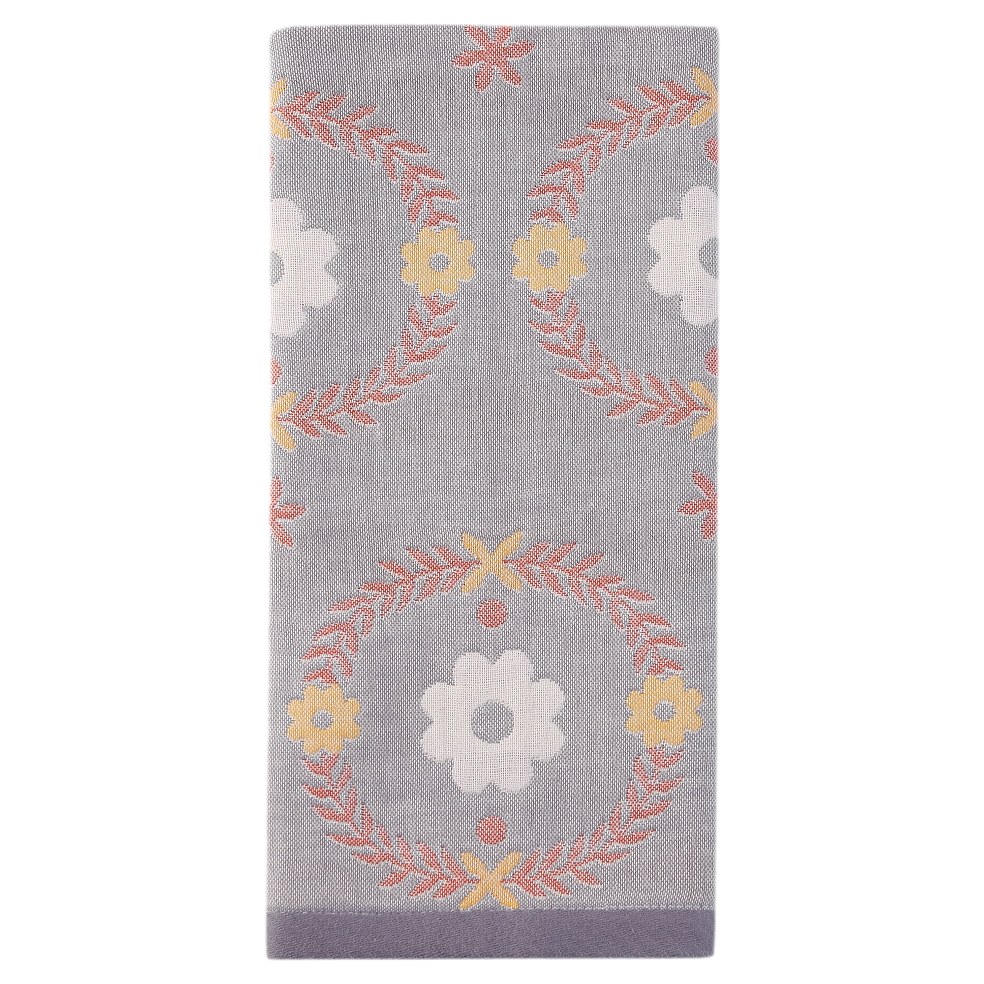 Unique Bargains 29 x 13 Inch Cotton Floral Jacquard Hand Towel Grey 1pc