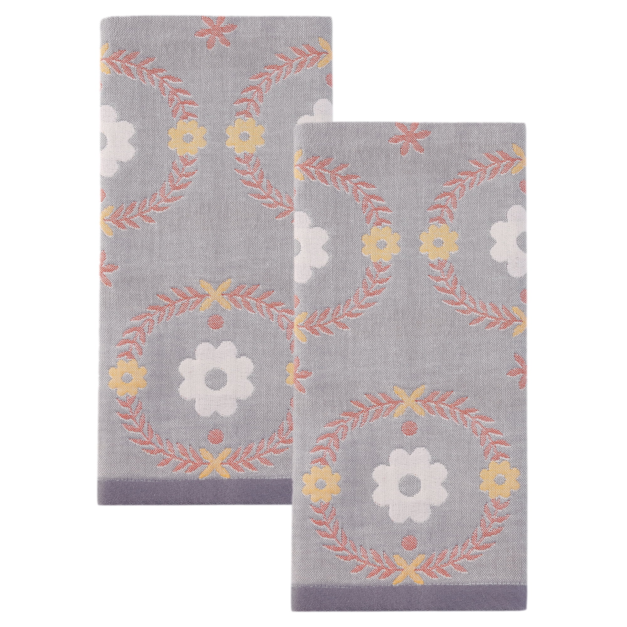 Unique Bargains 29 x 13 Inch Cotton Floral Jacquard Hand Towel Grey 2pcs