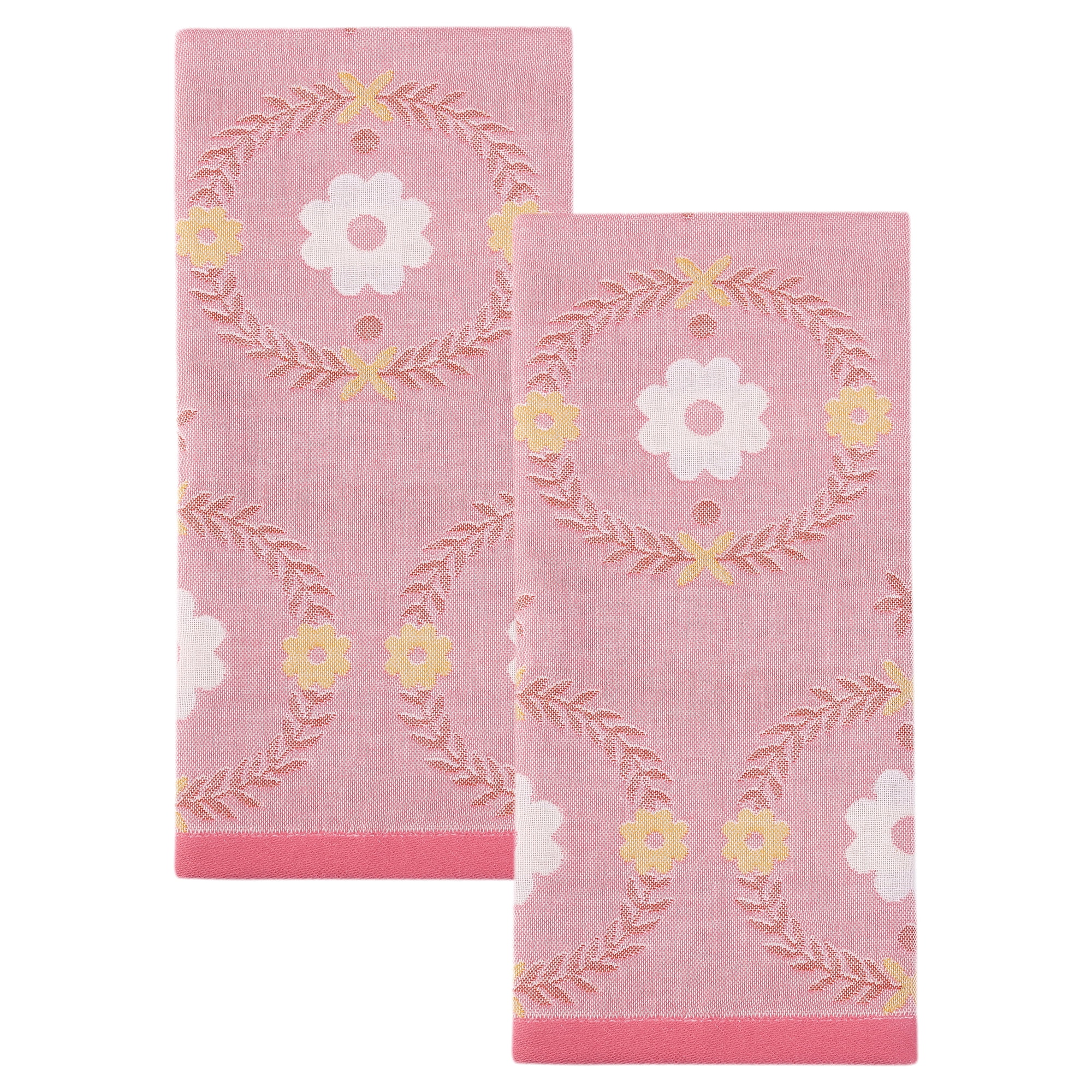 Unique Bargains 29 x 13 Inch Cotton Floral Jacquard Hand Towel Pink 2pcs