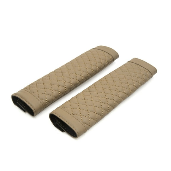 Unique Bargains 2PCS Beige Faux Leather   Belt Cover Shoulder Pads Covers for Auto Car, Adult