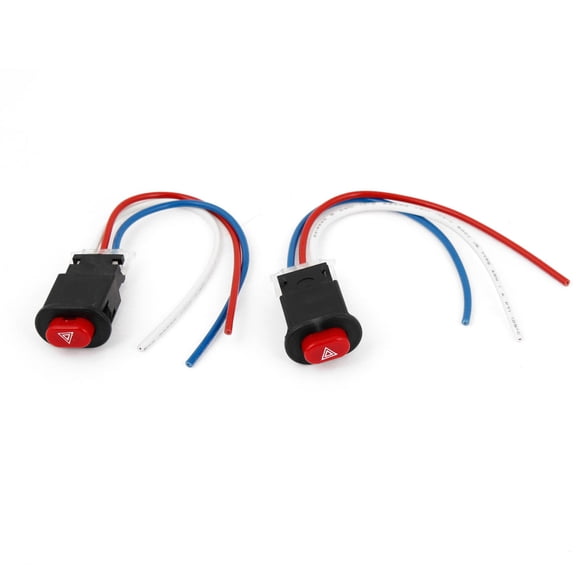 Unique Bargains 2PCS Motorbike Black Red Push Button 3 Wired Light Switch Buttons