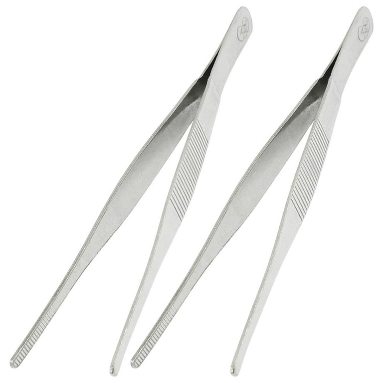 Unique Bargains 2PCS Stainless Steel Flat Edge Forceps Tweezers Tool 16cm  Long for Doctors