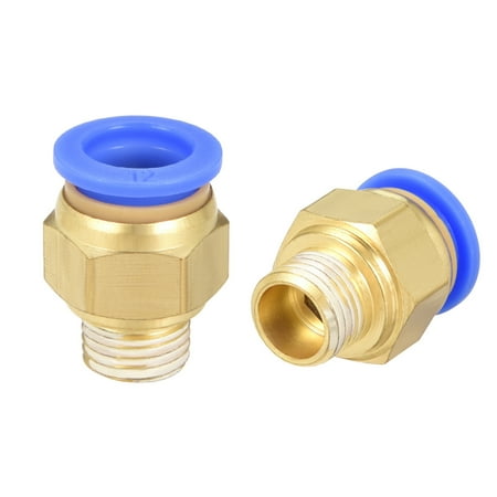 Unique Bargains 2Pcs 1/4" G Male Straight Thread 12mm Push In Joint Connector Quick Fittings