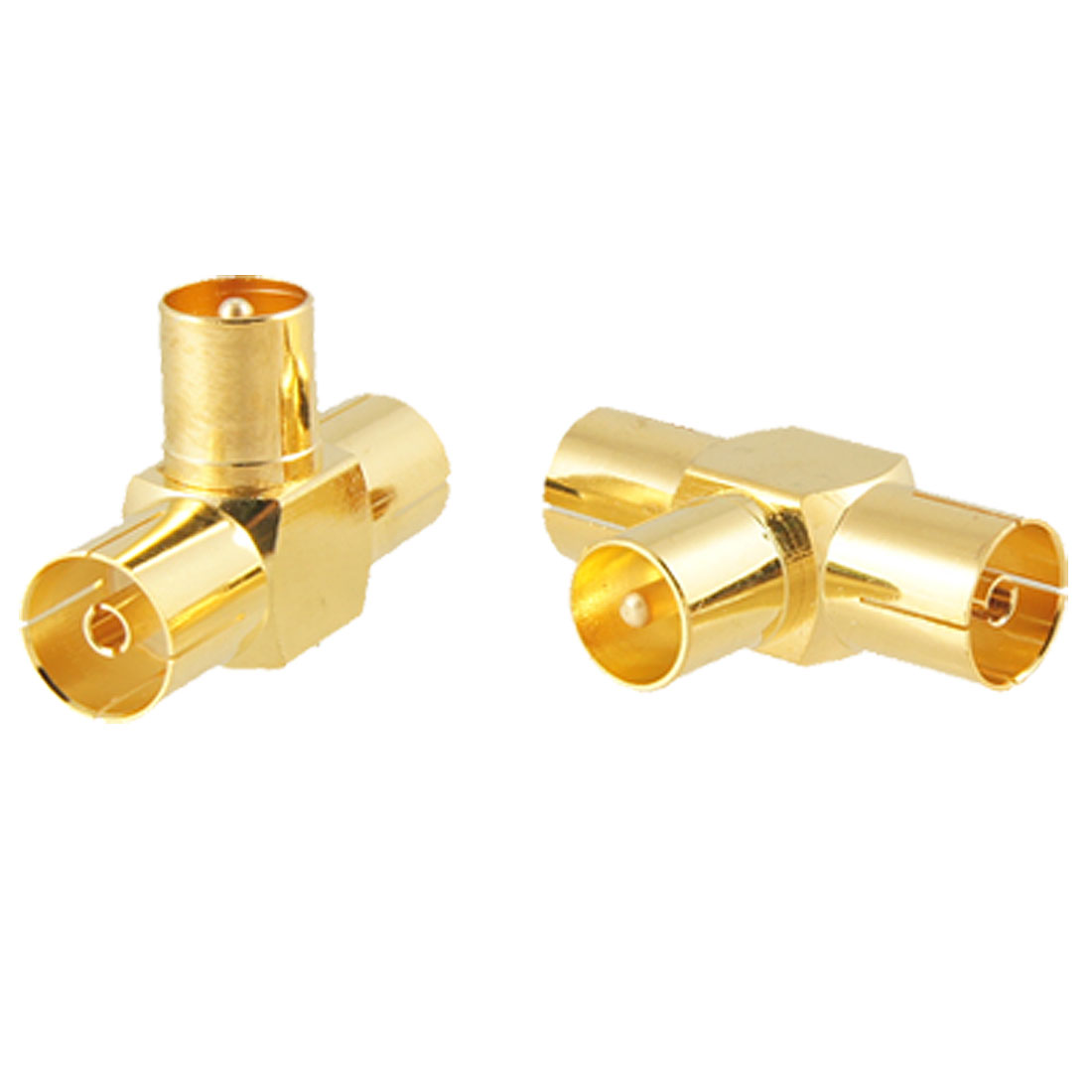 Unique Bargains 2Pcs 1 Male Plug to 2 Female Jack TV PAL RF Coax