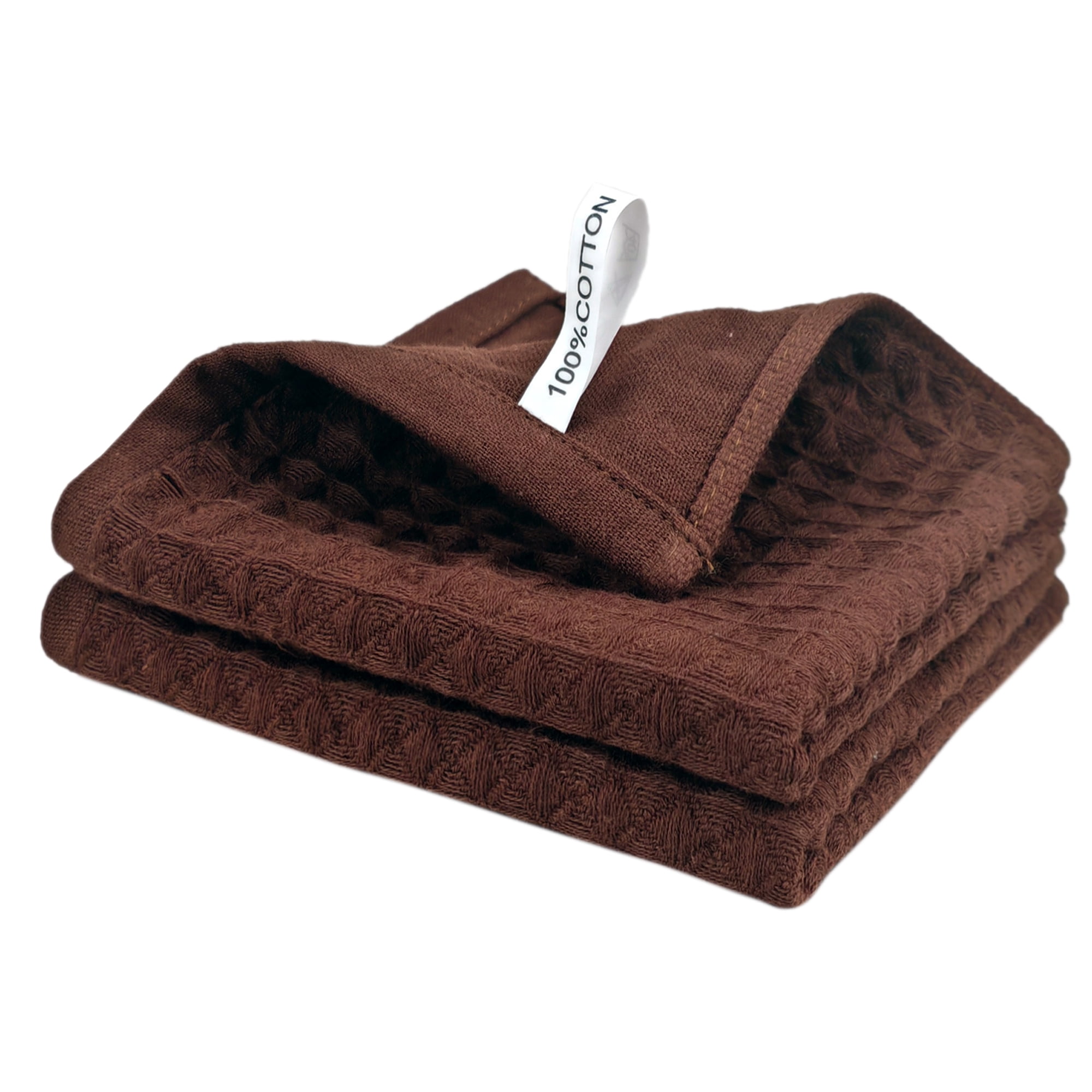 Unique Bargains 2Pcs 100% Cotton Waffle Weave Solid color Kitchen Towels Brown 12" x 12"