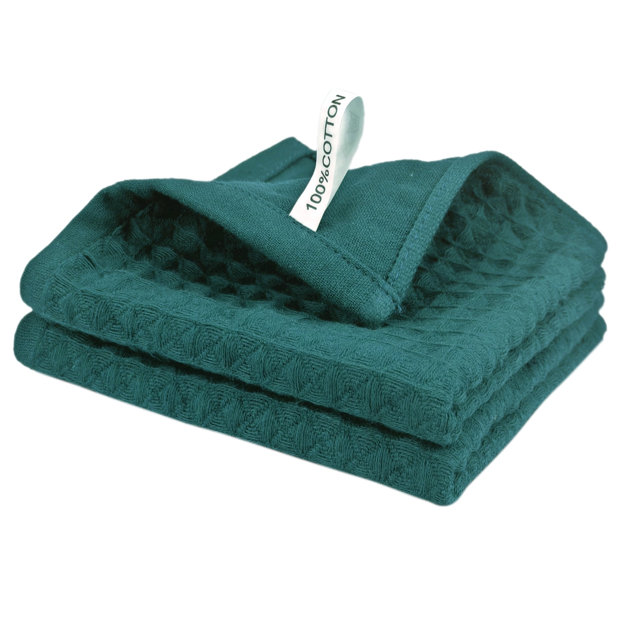 Unique Bargains 2Pcs 100% Cotton Waffle Weave Solid color Kitchen Towels Green 12" x 12"