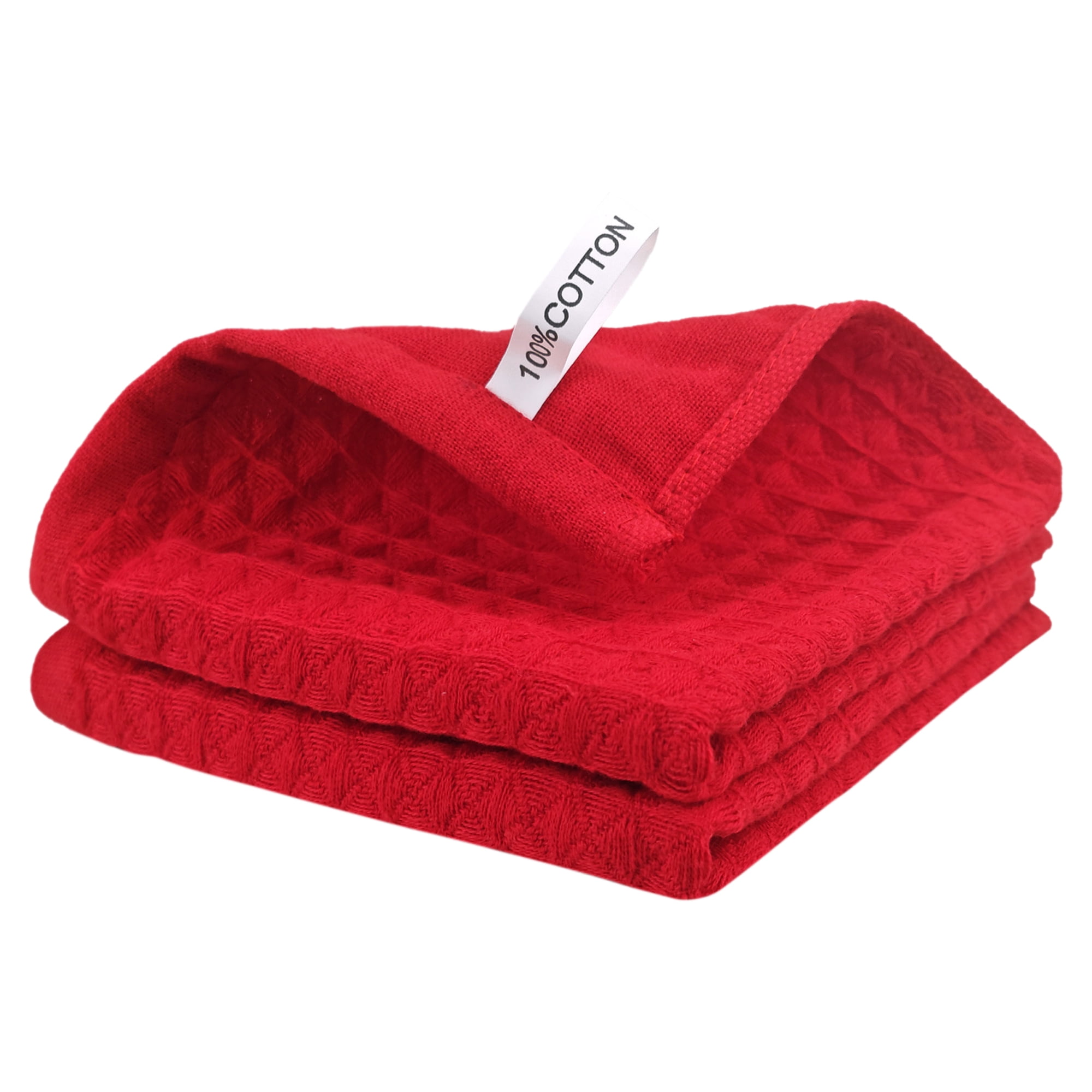 Unique Bargains 2Pcs 100% Cotton Waffle Weave Solid color Kitchen Towels Red 12" x 12"