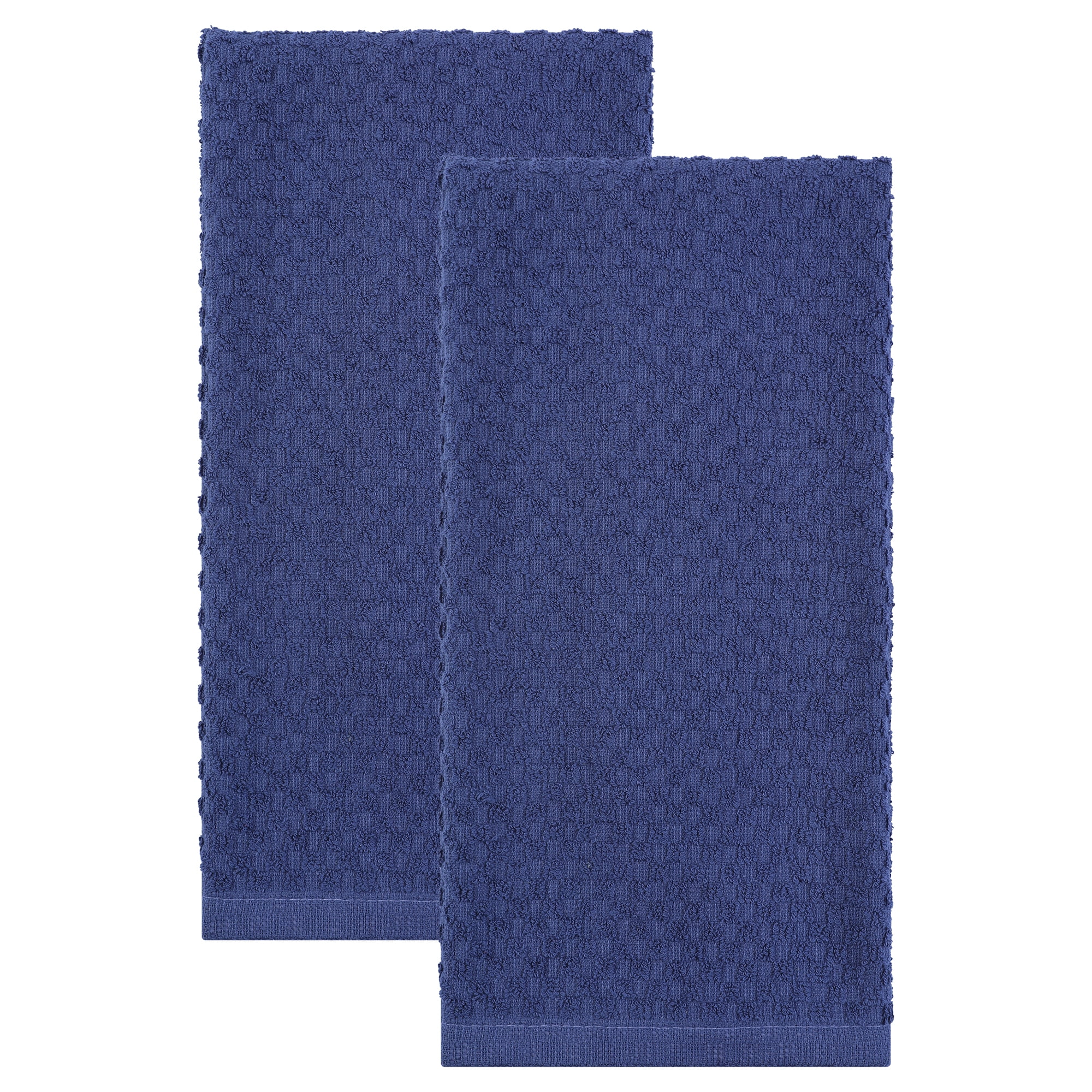 Unique Bargains 2Pcs 100% Pure Cotton Solid Soft Absorbent Kitchen Towels Blue 25" x 15"