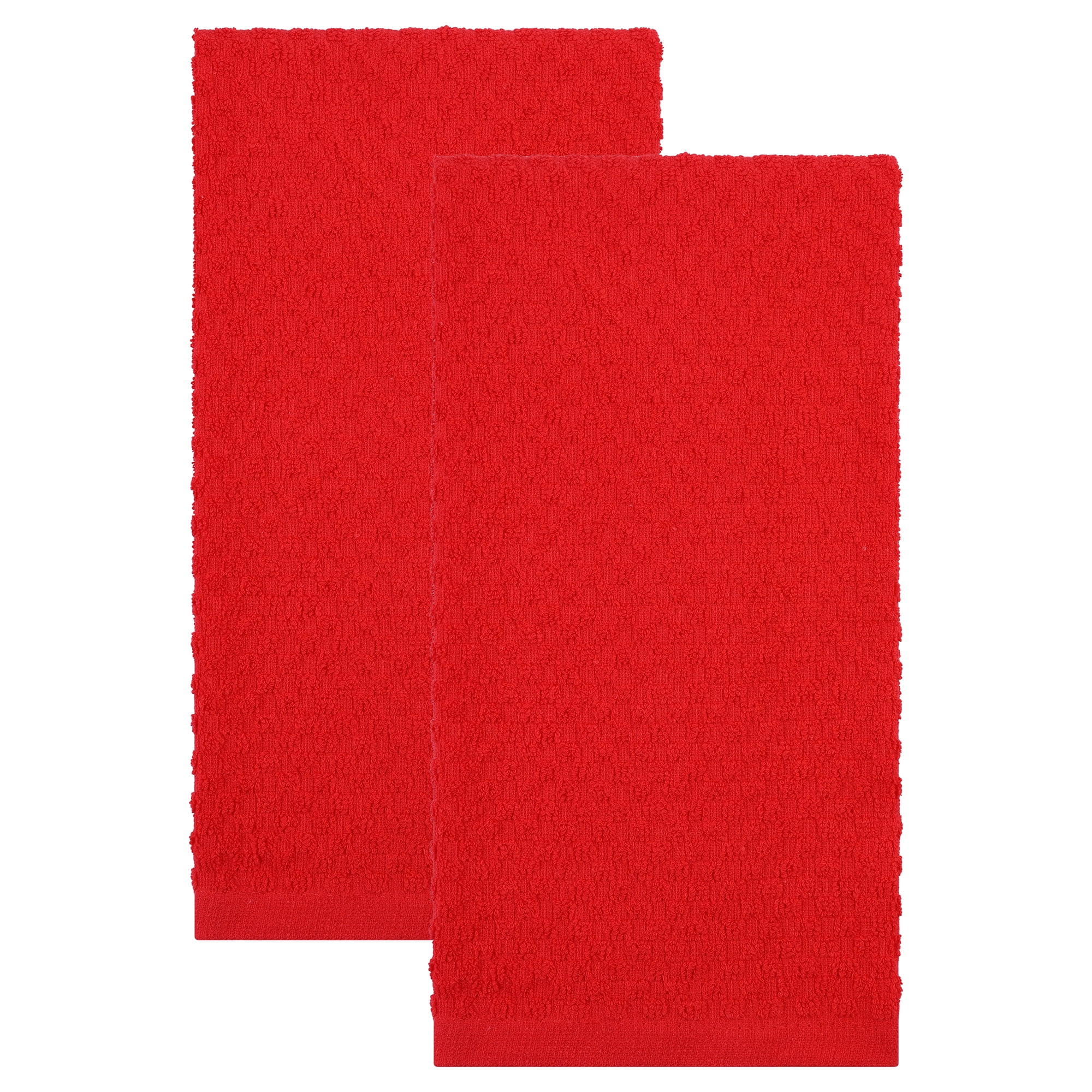 Unique Bargains 2Pcs 100% Pure Cotton Solid Soft Absorbent Kitchen Towels Red 25" x 15"