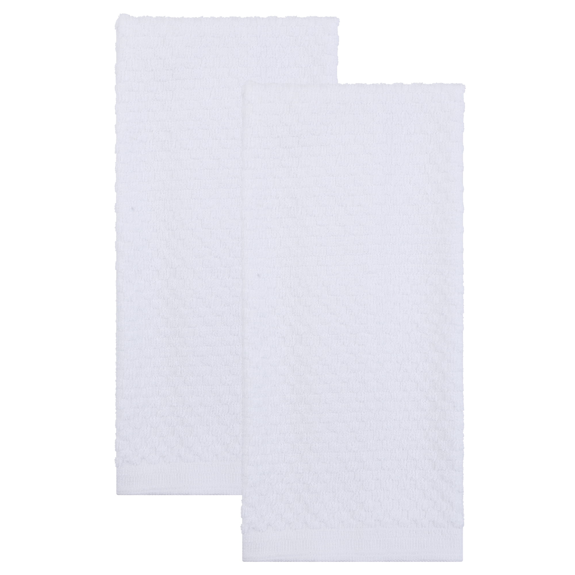 Unique Bargains 2Pcs 100% Pure Cotton Solid Soft Absorbent Kitchen Towels White 25" x 15"