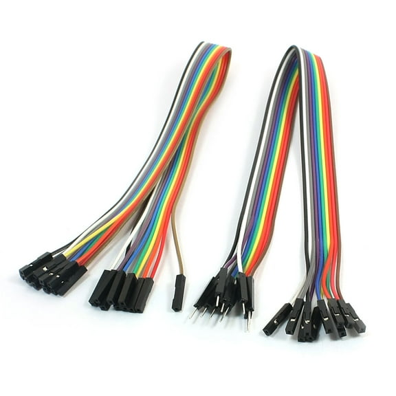 Unique Bargains 2Pcs 2.54mm 10Pin Male Female Connect Solderless Jumper Wire Cable 30cm