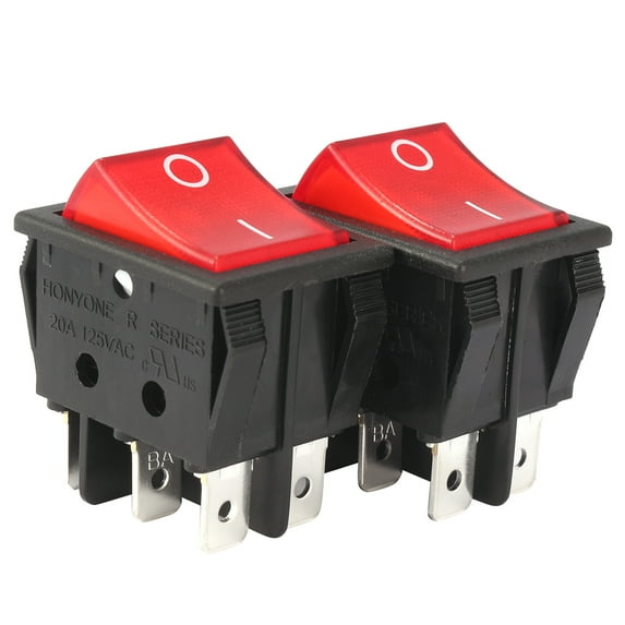 Unique Bargains 2Pcs AC 20A/125V 22A/250V DPDT 6P Red LED Light Boat Rocker Switch UL Listed