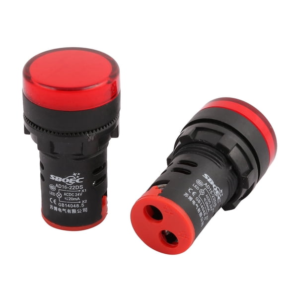 Unique Bargains 2Pcs AC/DC 24V Red Round Top Indicator Light Pilot Signal Lamps