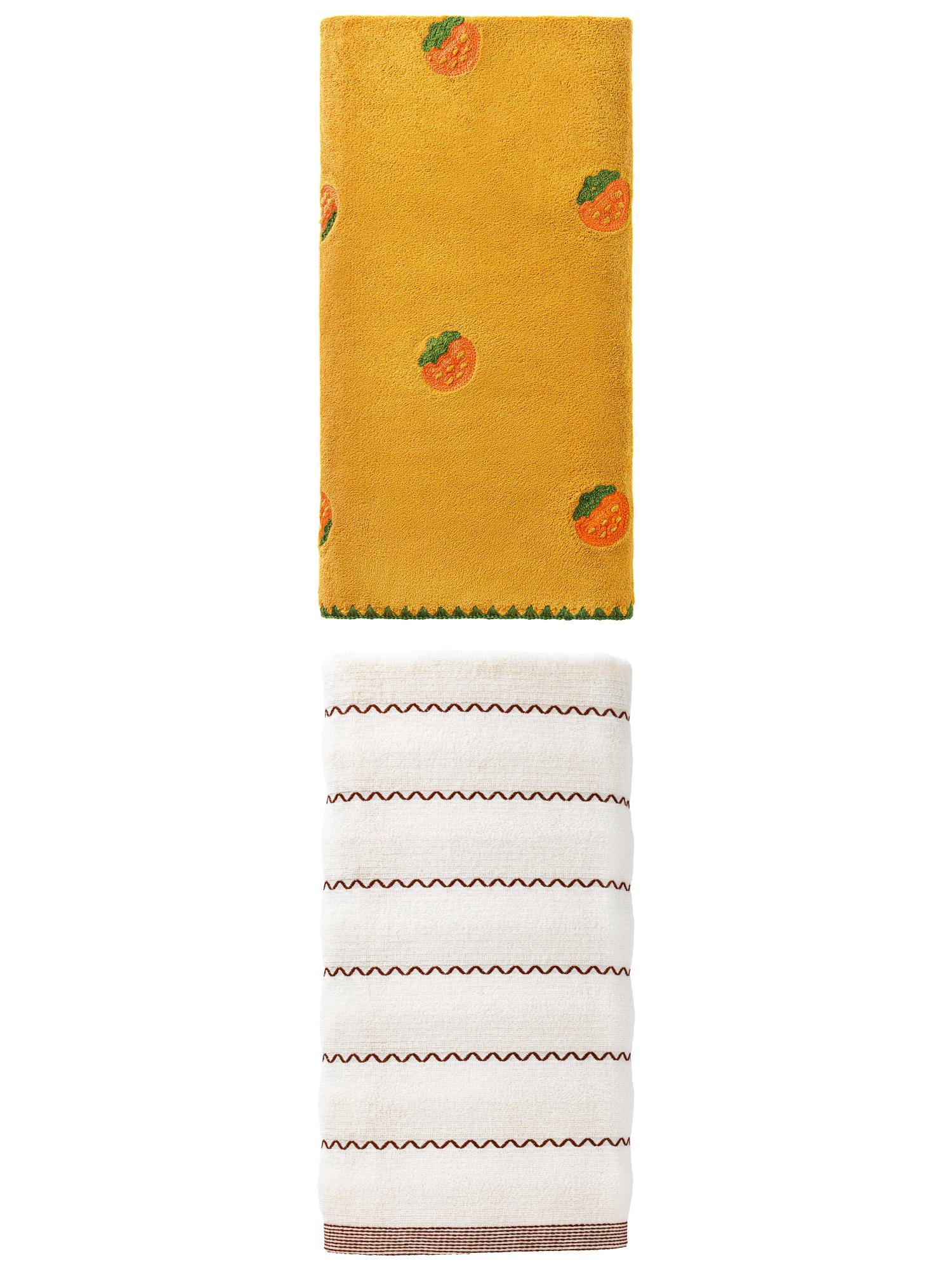 Unique Bargains 2Pcs Absorbent Bath Towel Quick Dry Fade Resistant White/Yellow 55"x28"