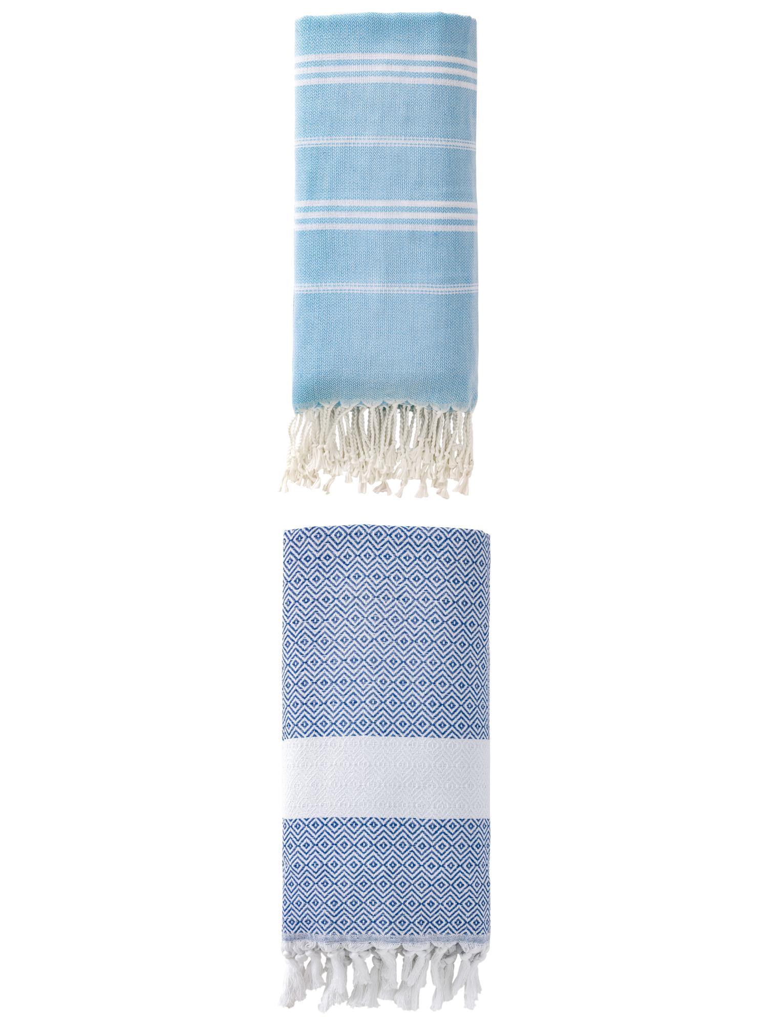 Unique Bargains 2Pcs Anti-Sand Fabric Fast Dry Towel Blue Blue 71" x 35"/71" x 40"