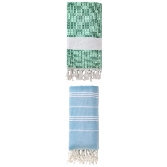 Unique Bargains 2Pcs Anti-Sand Fabric Fast Dry Towel Blue/Dark Green 71" x 35"/71" x 40"