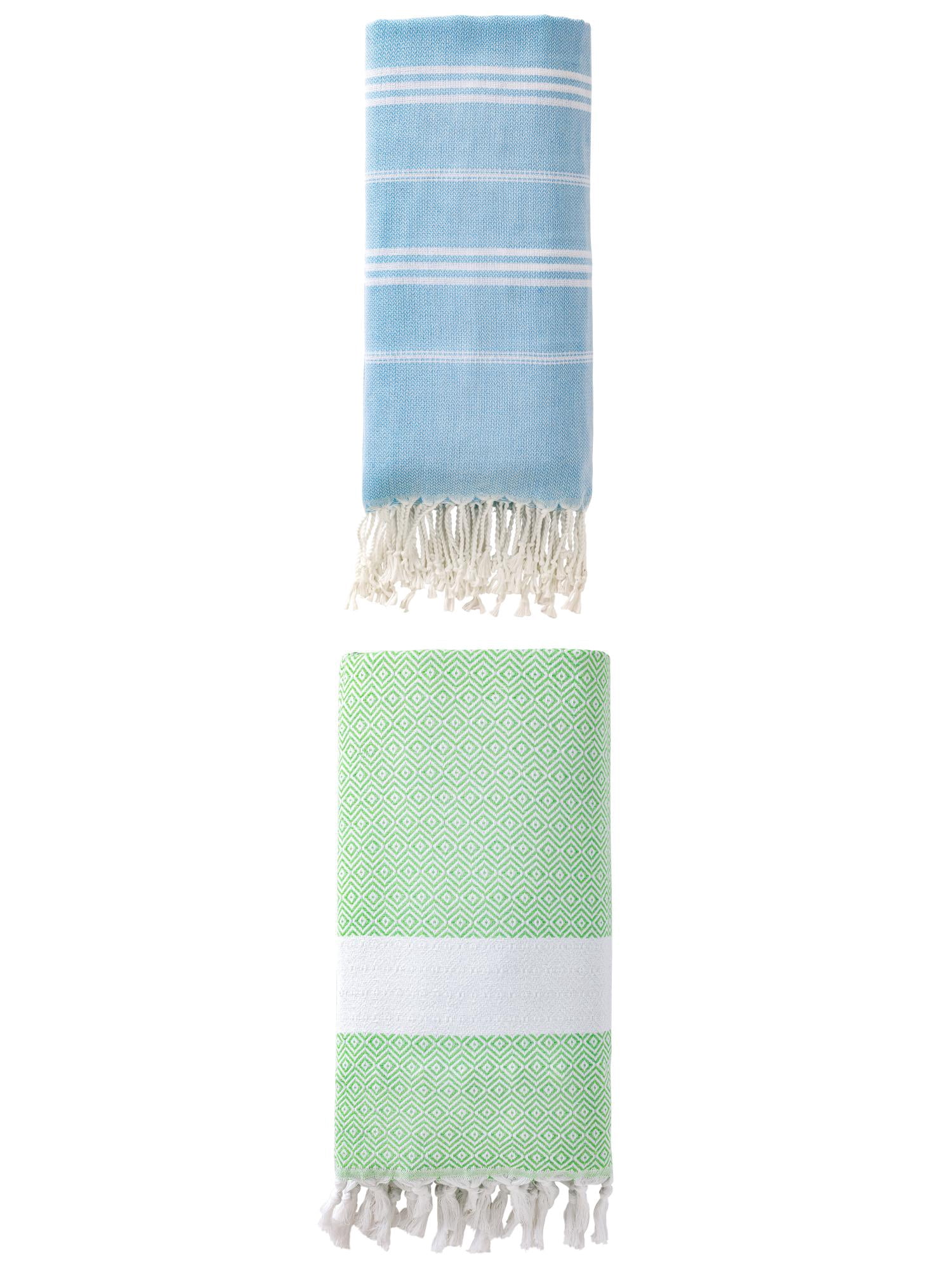Unique Bargains 2Pcs Anti-Sand Fabric Fast Dry Towel Blue Green 71" x 35"/71" x 40"