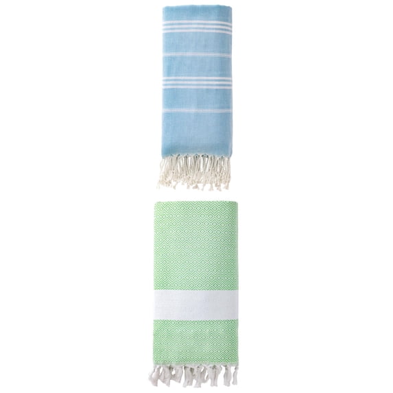 Unique Bargains 2Pcs Anti-Sand Fabric Fast Dry Towel Blue Green 71" x 35"/71" x 40"