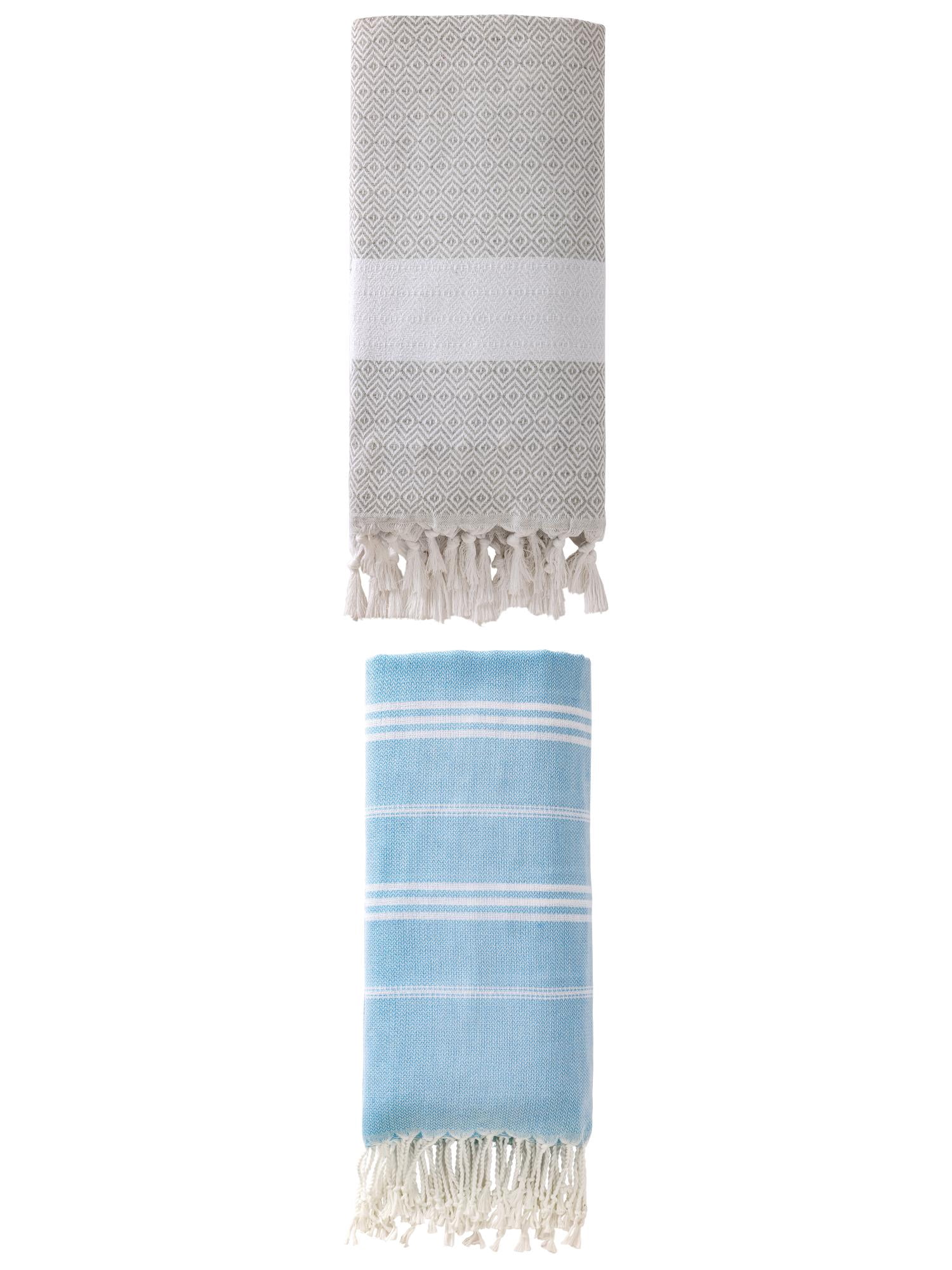 Unique Bargains 2Pcs Anti-Sand Fabric Fast Dry Towel Blue Grey 71" x 35"/71" x 40"