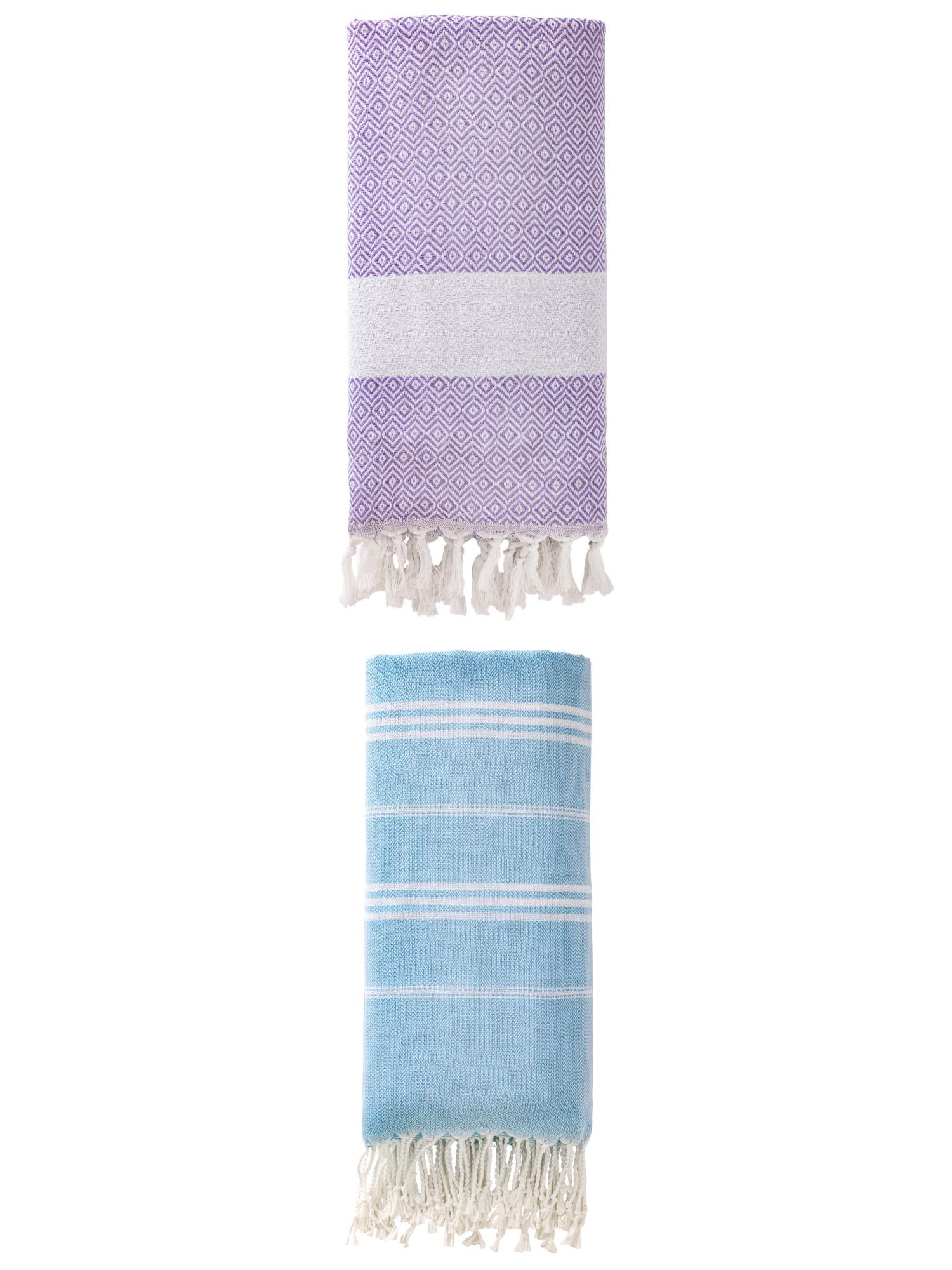 Unique Bargains 2Pcs Anti-Sand Fabric Fast Dry Towel Blue/Light Purple 71" x 35"/71" x 40"