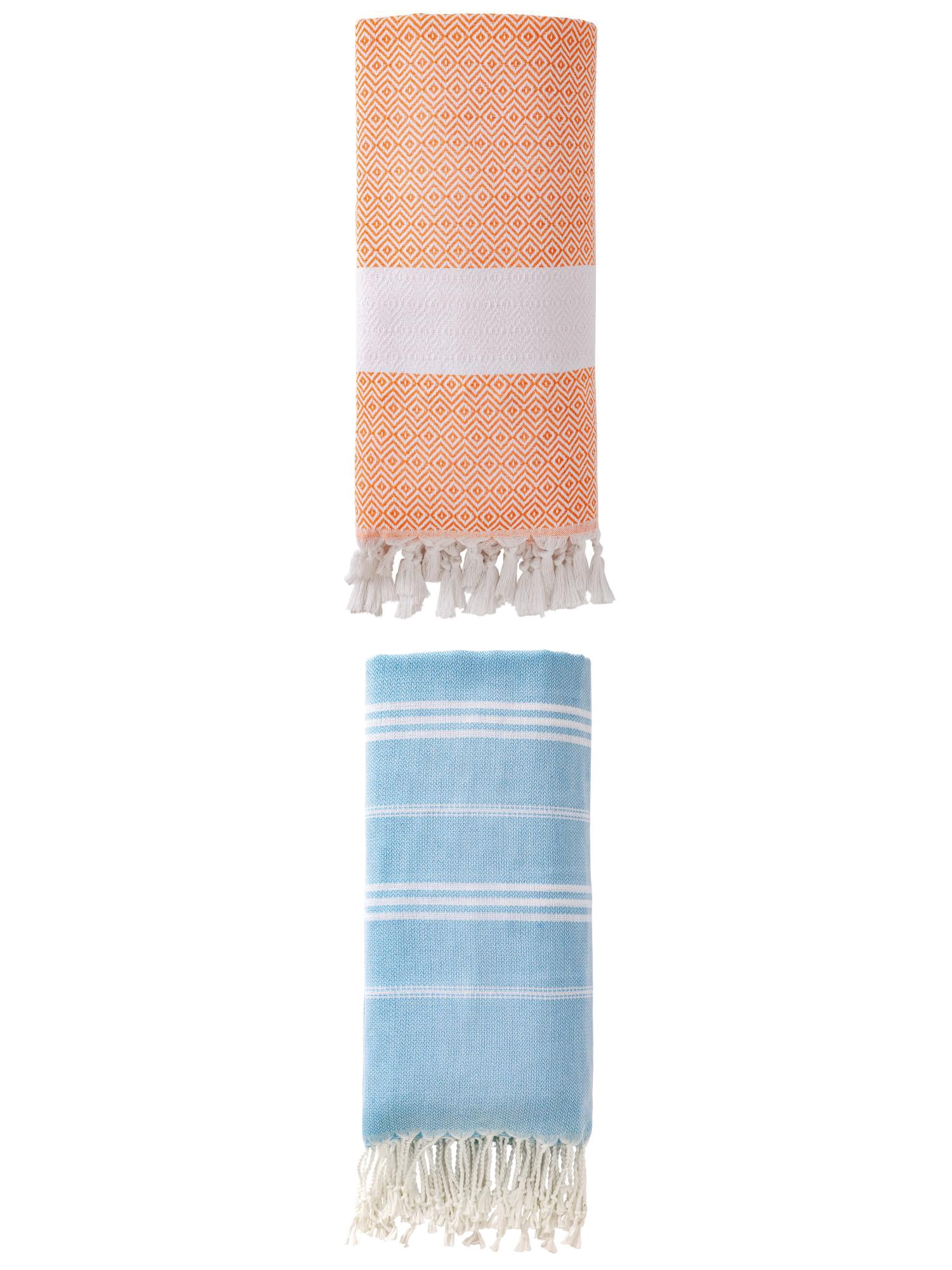 Unique Bargains 2Pcs Anti-Sand Fabric Fast Dry Towel Blue Orange 71" x 35"/71" x 40"