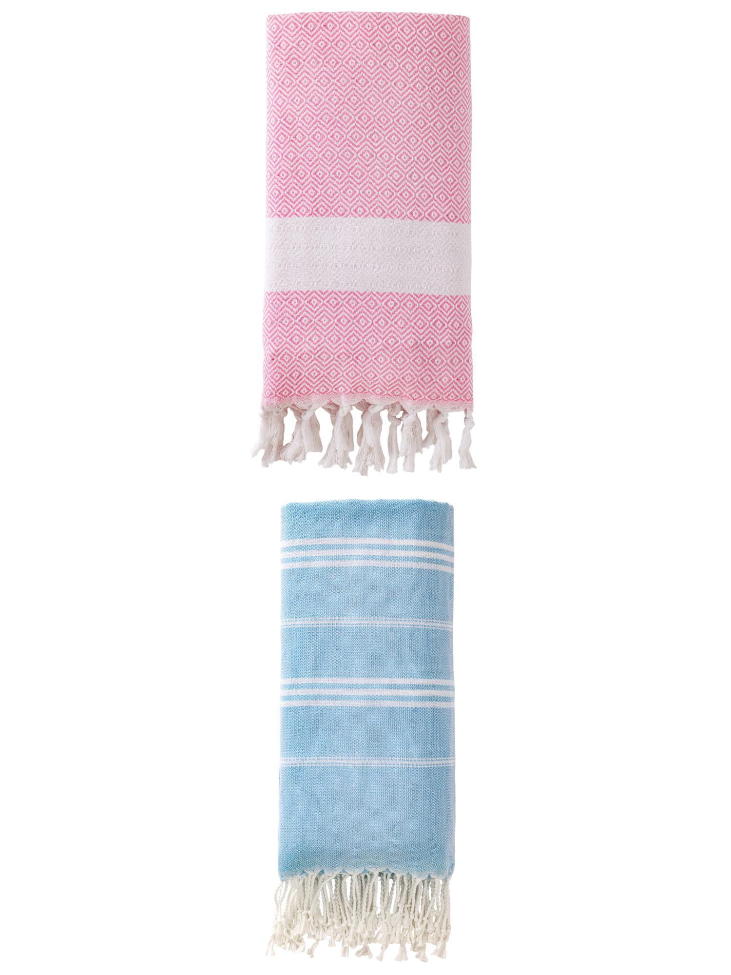 Unique Bargains 2Pcs Anti-Sand Fabric Fast Dry Towel Blue Pink 71" x 35"/71" x 40"