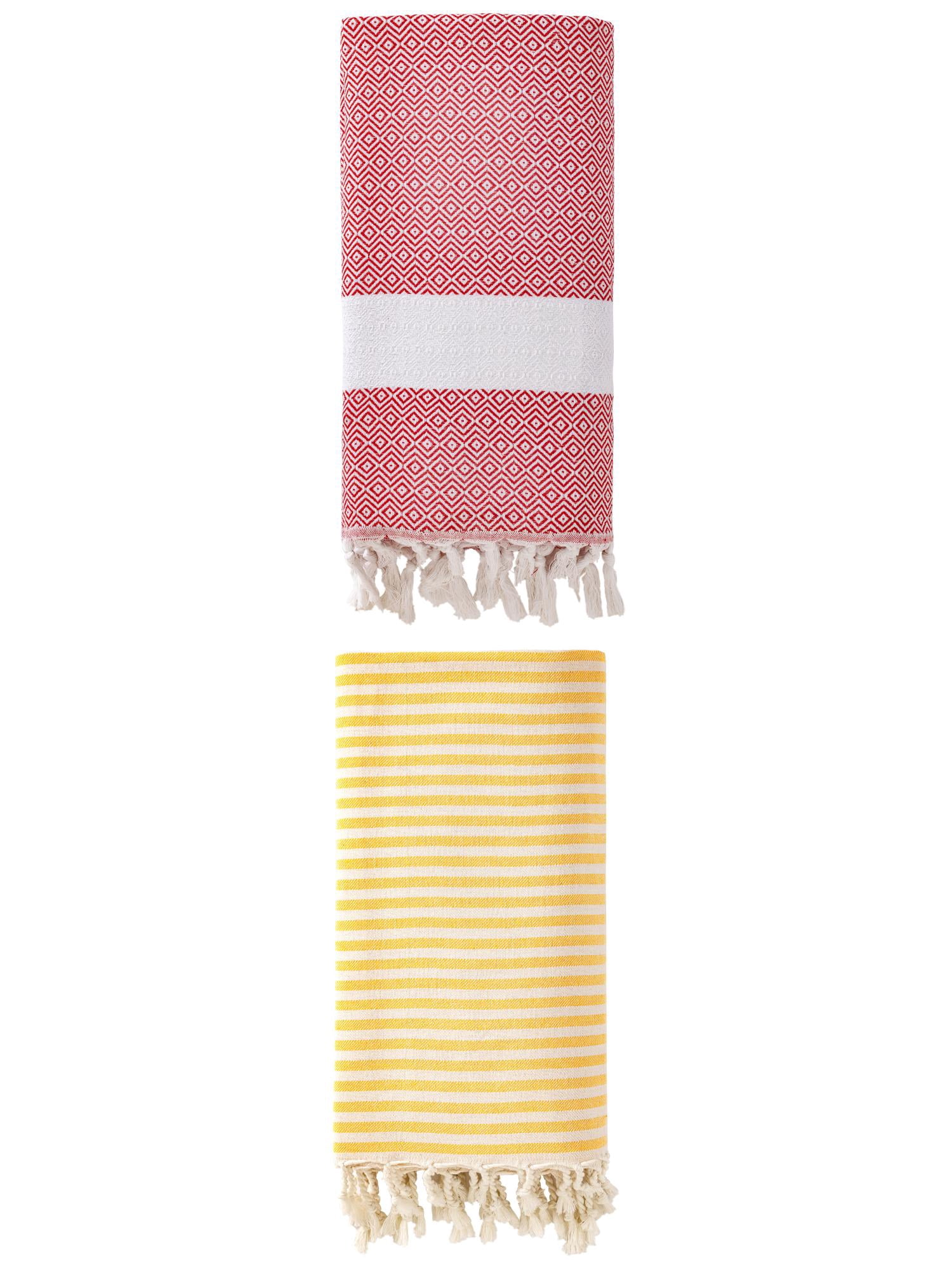 Unique Bargains 2Pcs Anti-Sand Turkish Quick Dry Beach Towel Yellow Crimson 71" x 40"