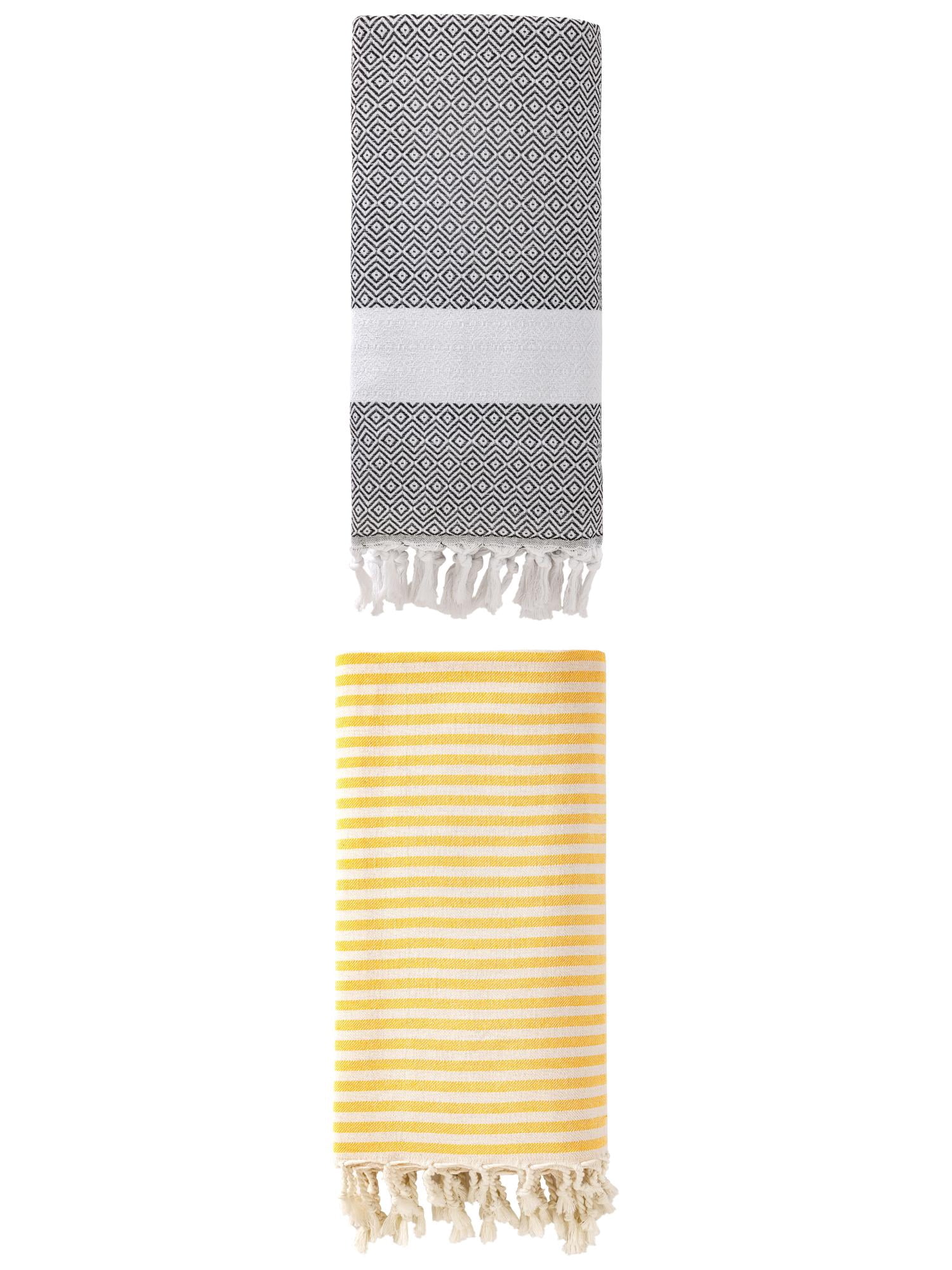 Unique Bargains 2Pcs Anti-Sand Turkish Quick Dry Beach Towel Yellow Dark Grey 71" x 40"