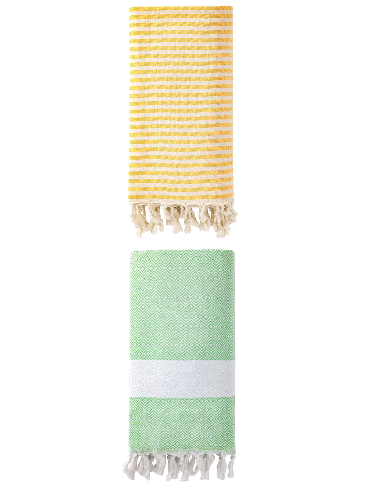 Unique Bargains 2Pcs Anti-Sand Turkish Quick Dry Beach Towel Yellow Green 71" x 40"