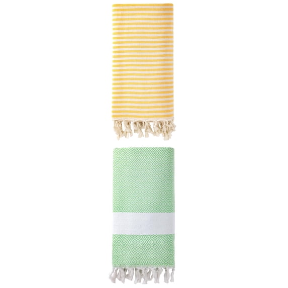 Unique Bargains 2Pcs Anti-Sand Turkish Quick Dry Beach Towel Yellow Green 71" x 40"