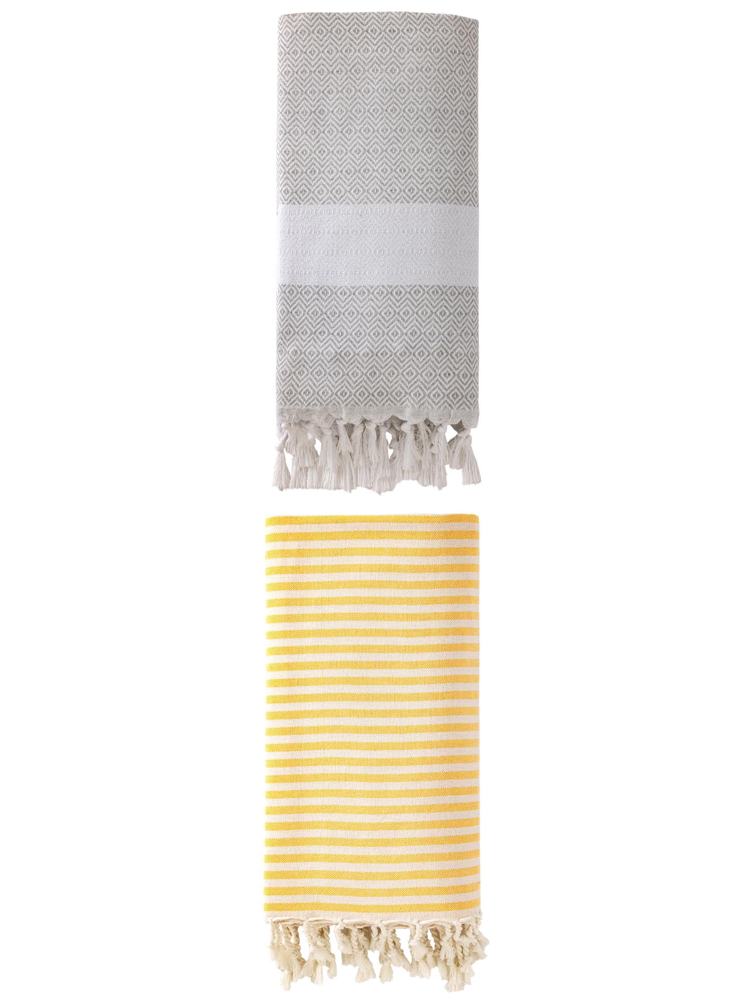 Unique Bargains 2Pcs Anti-Sand Turkish Quick Dry Beach Towel Yellow Grey 71" x 40"