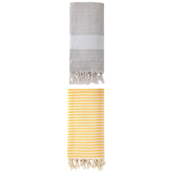 Unique Bargains 2Pcs Anti-Sand Turkish Quick Dry Beach Towel Yellow Grey 71" x 40"