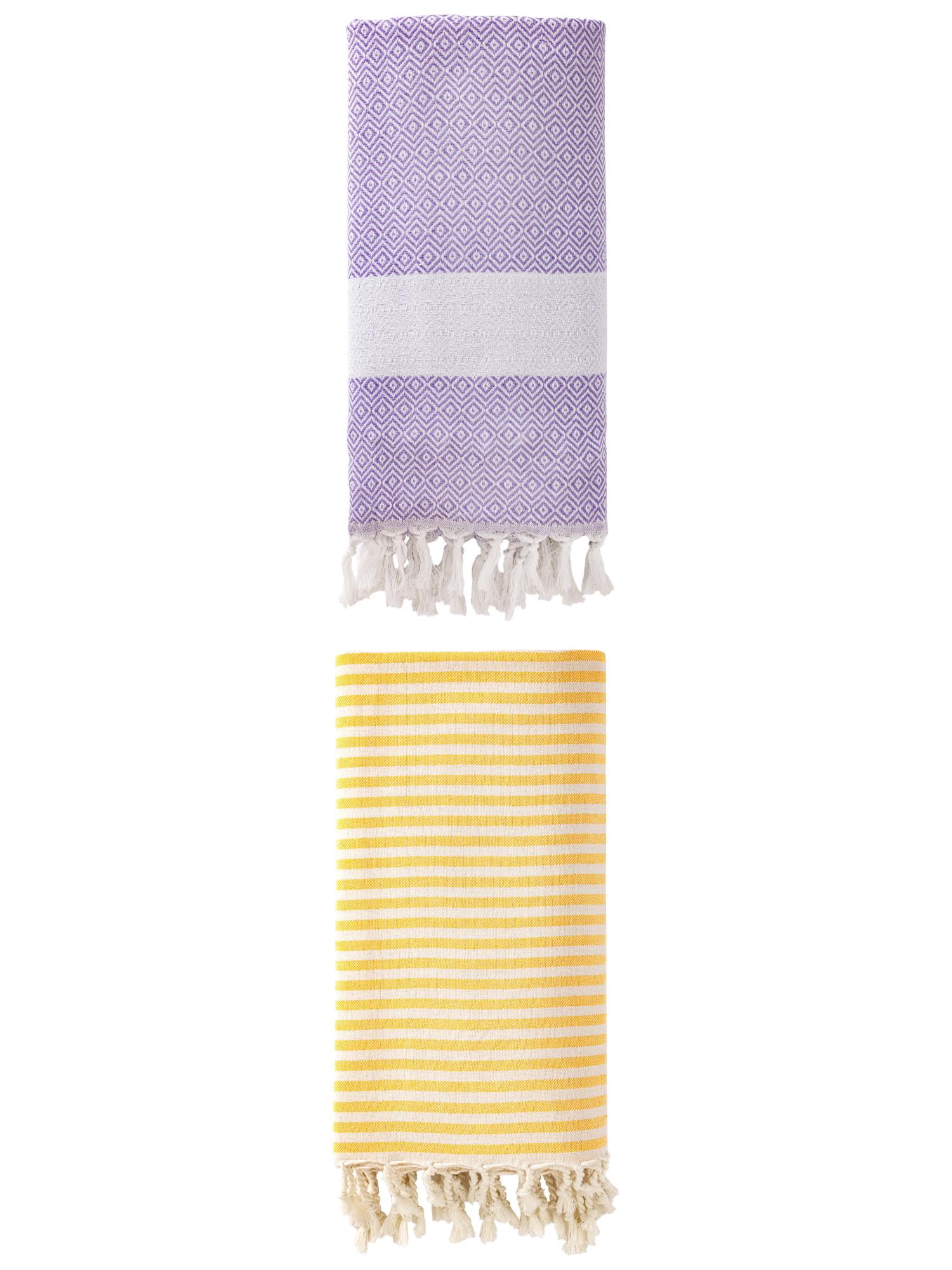 Unique Bargains 2Pcs Anti-Sand Turkish Quick Dry Beach Towel Yellow Light Purple 71" x 40"