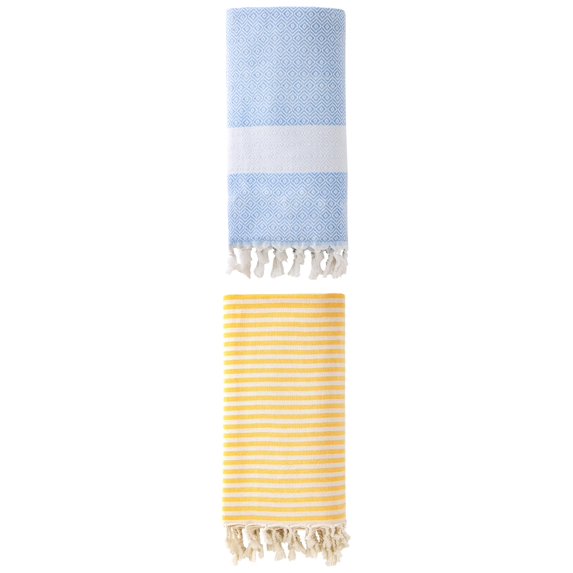 Unique Bargains 2Pcs Anti-Sand Turkish Quick Dry Beach Towel Yellow Mint Green 71" x 40"