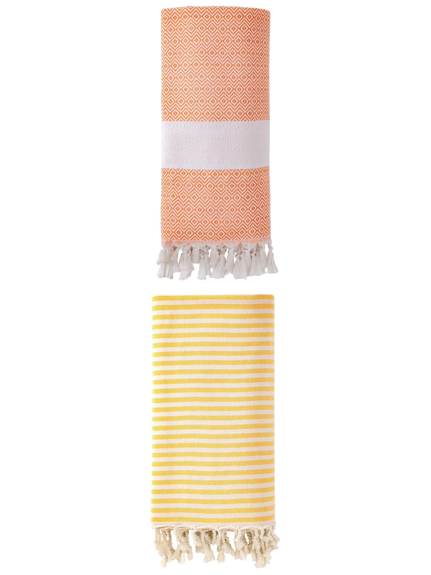 Unique Bargains 2Pcs Anti-Sand Turkish Quick Dry Beach Towel Yellow Orange 71" x 40"
