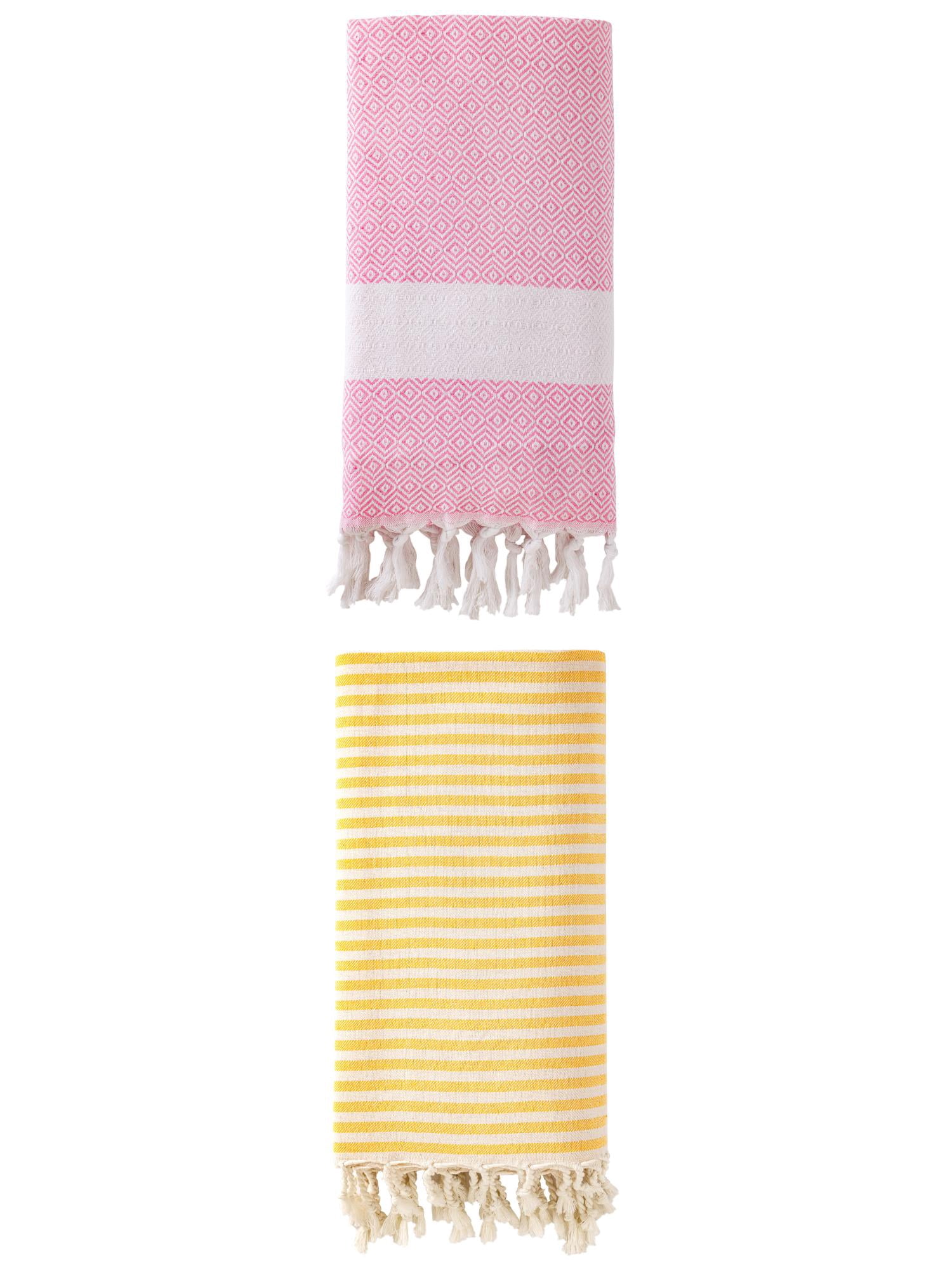 Unique Bargains 2Pcs Anti-Sand Turkish Quick Dry Beach Towel Yellow Pink 71" x 40"