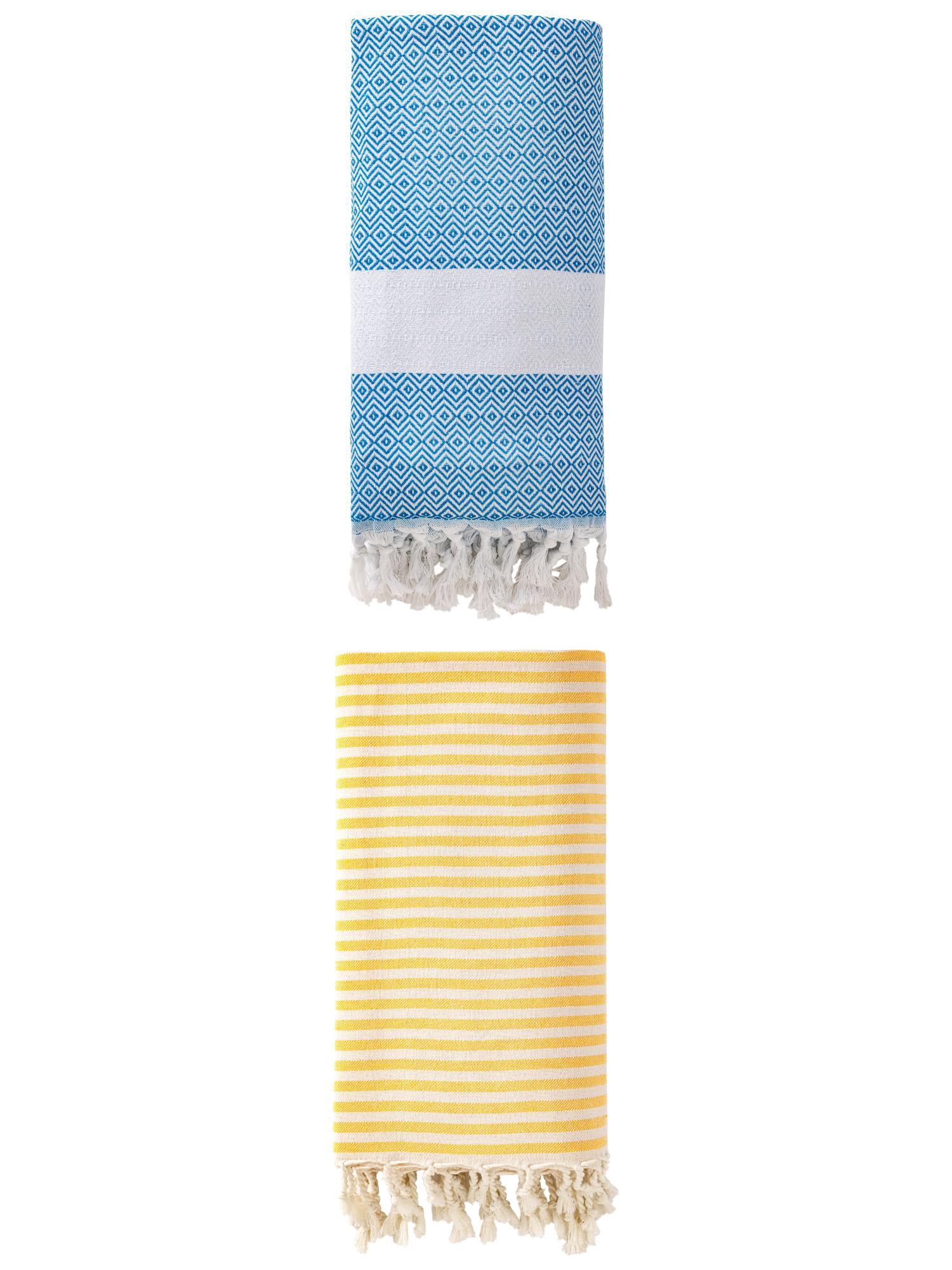 Unique Bargains 2Pcs Anti-Sand Turkish Quick Dry Beach Towel Yellow Sky Blue 71" x 40"