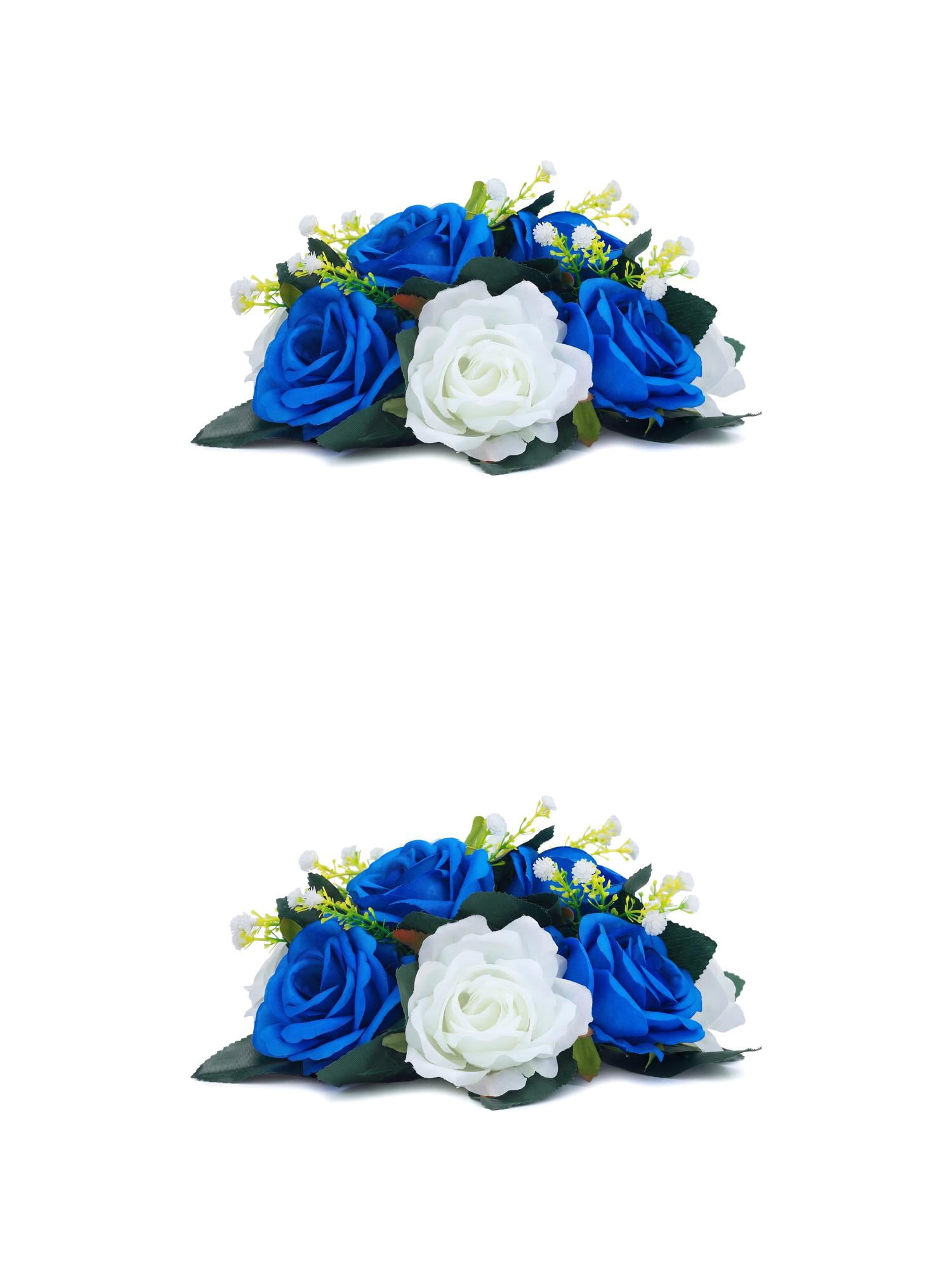 Unique Bargains 2Pcs Artificial Rose Flower Centerpiece Blue 4.7 in