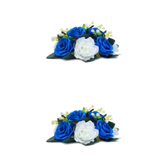 Unique Bargains 2Pcs Artificial Rose Flower Centerpiece Blue 4.7 in