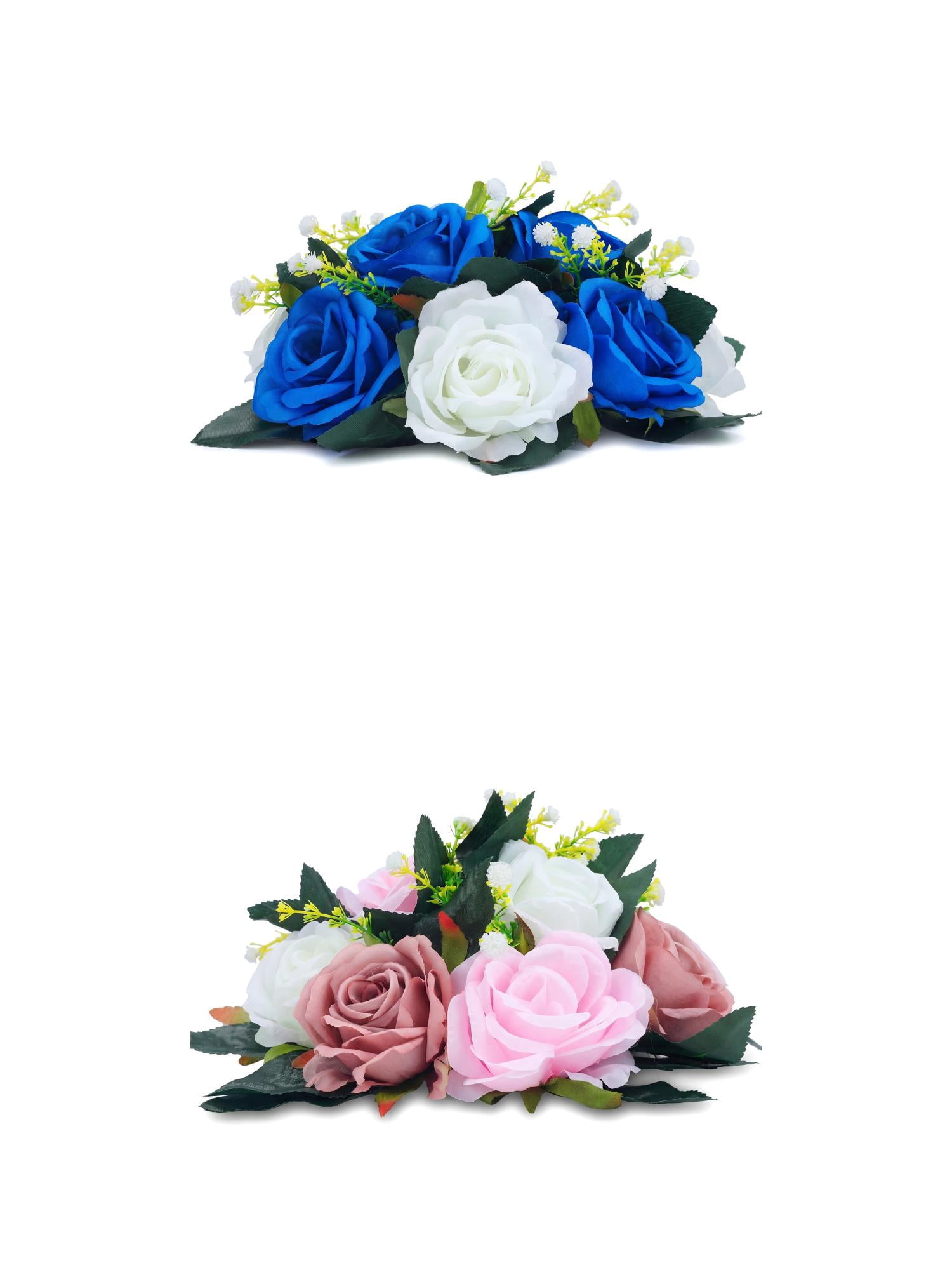 Unique Bargains 2Pcs Artificial Rose Flower Centerpiece Blue Dark Pink 4.7 in