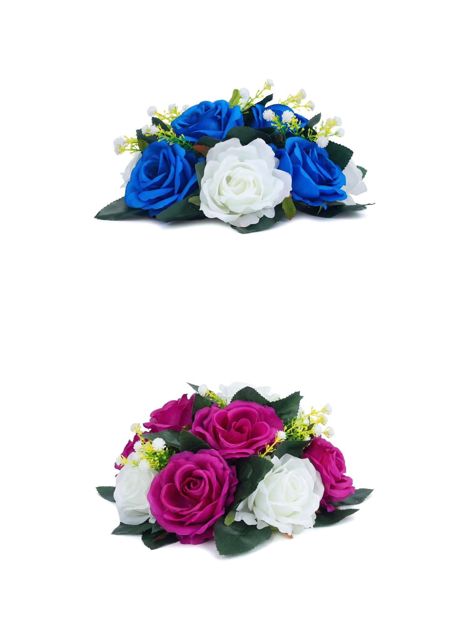 Unique Bargains 2Pcs Artificial Rose Flower Centerpiece Blue Dark Purple 4.7 in