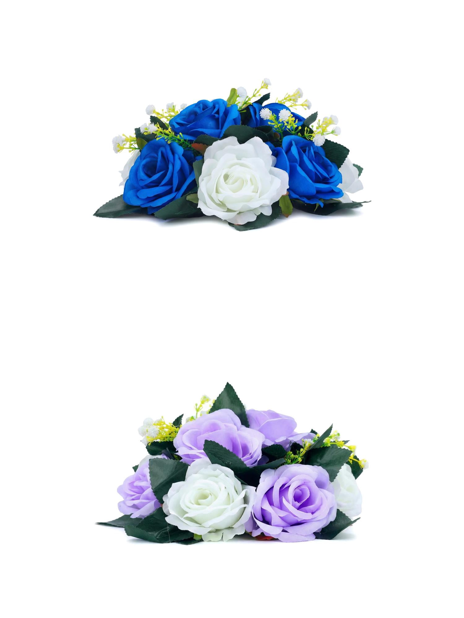 Unique Bargains 2Pcs Artificial Rose Flower Centerpiece Blue Purple 4.7 in
