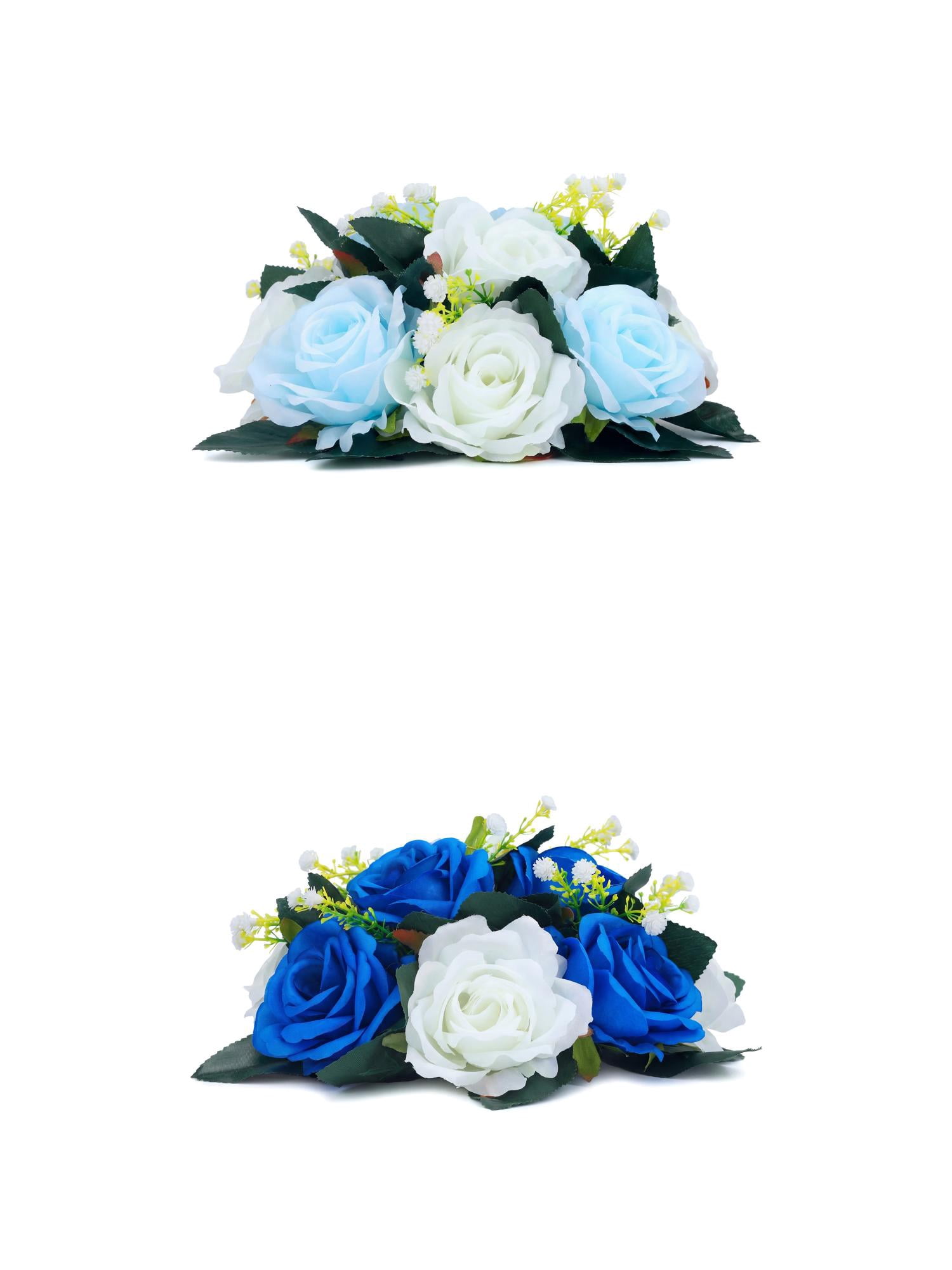 Unique Bargains 2Pcs Artificial Rose Flower Centerpiece Blue Sky Blue 4.7 in