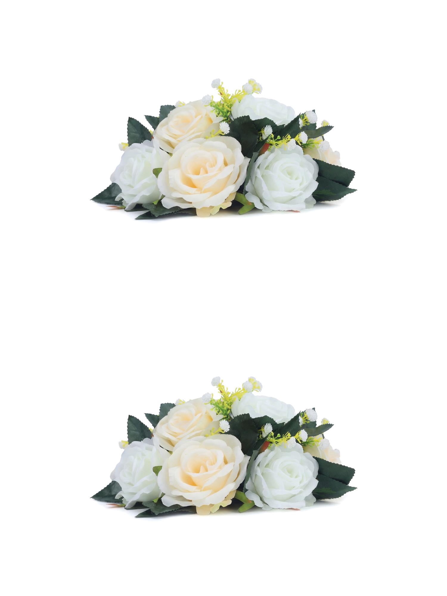 Unique Bargains 2Pcs Artificial Rose Flower Centerpiece Champagne 4.7 in