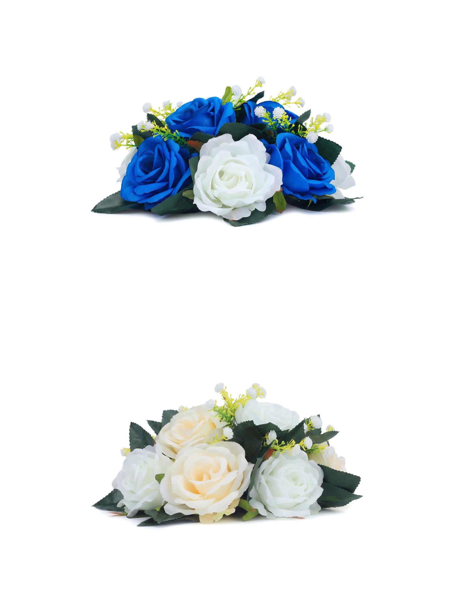 Unique Bargains 2Pcs Artificial Rose Flower Centerpiece Champagne Blue 4.7 in