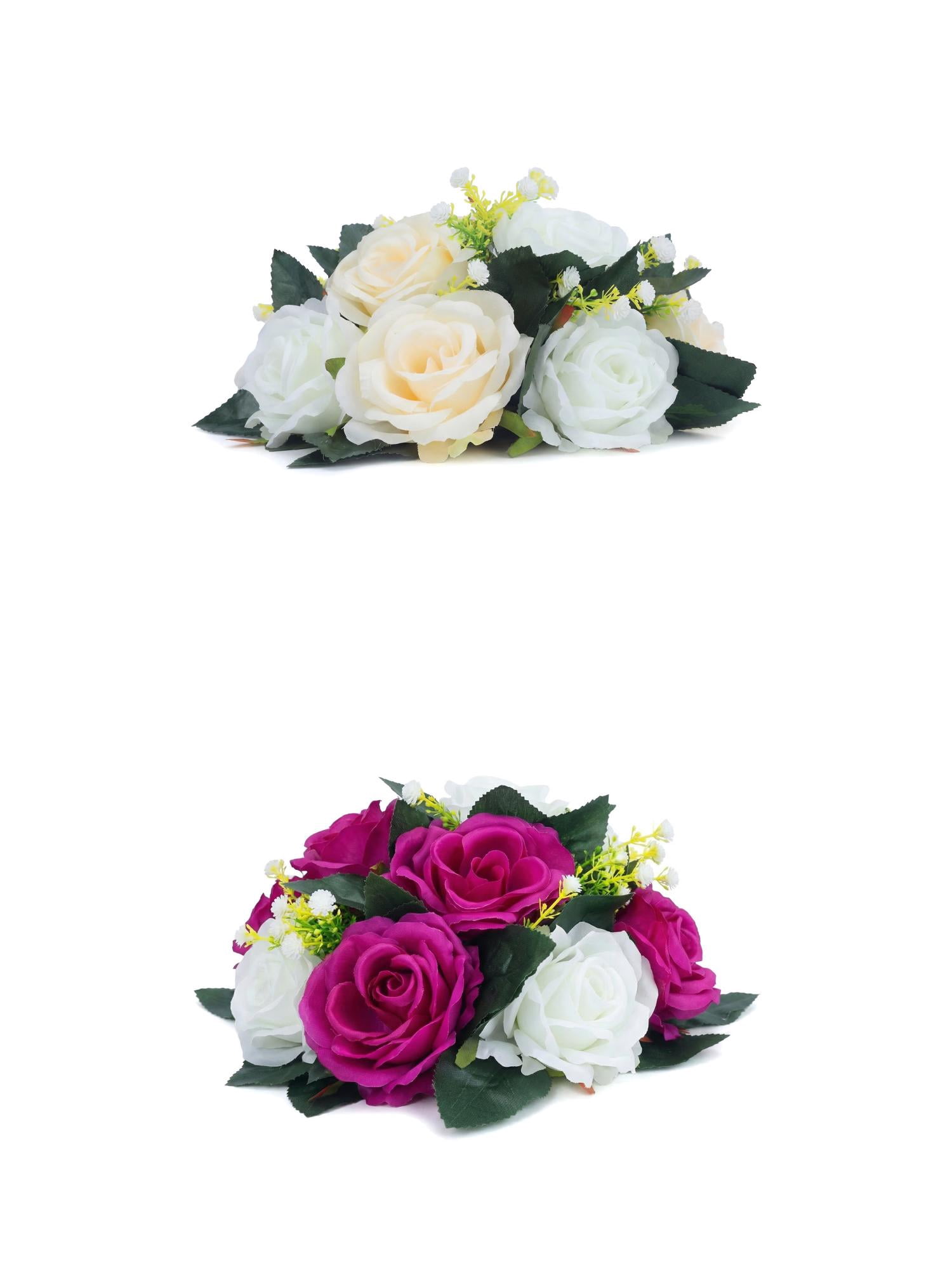 Unique Bargains 2Pcs Artificial Rose Flower Centerpiece Champagne Dark Purple 4.7 in