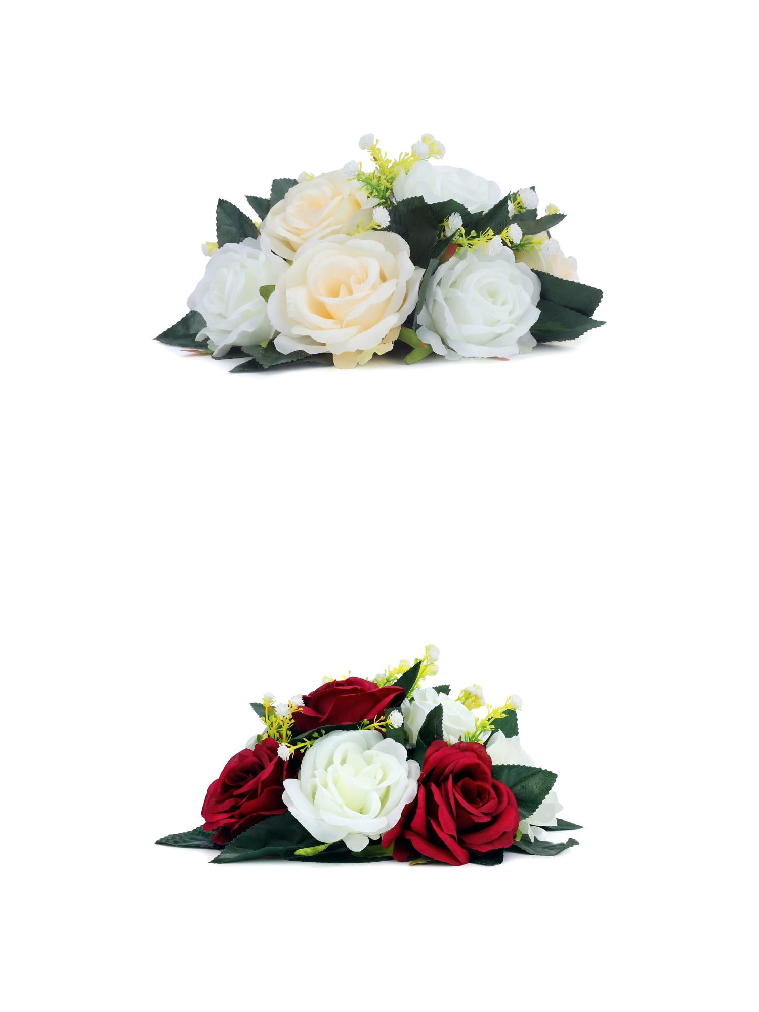 Unique Bargains 2Pcs Artificial Rose Flower Centerpiece Champagne Dark Red 4.7 in