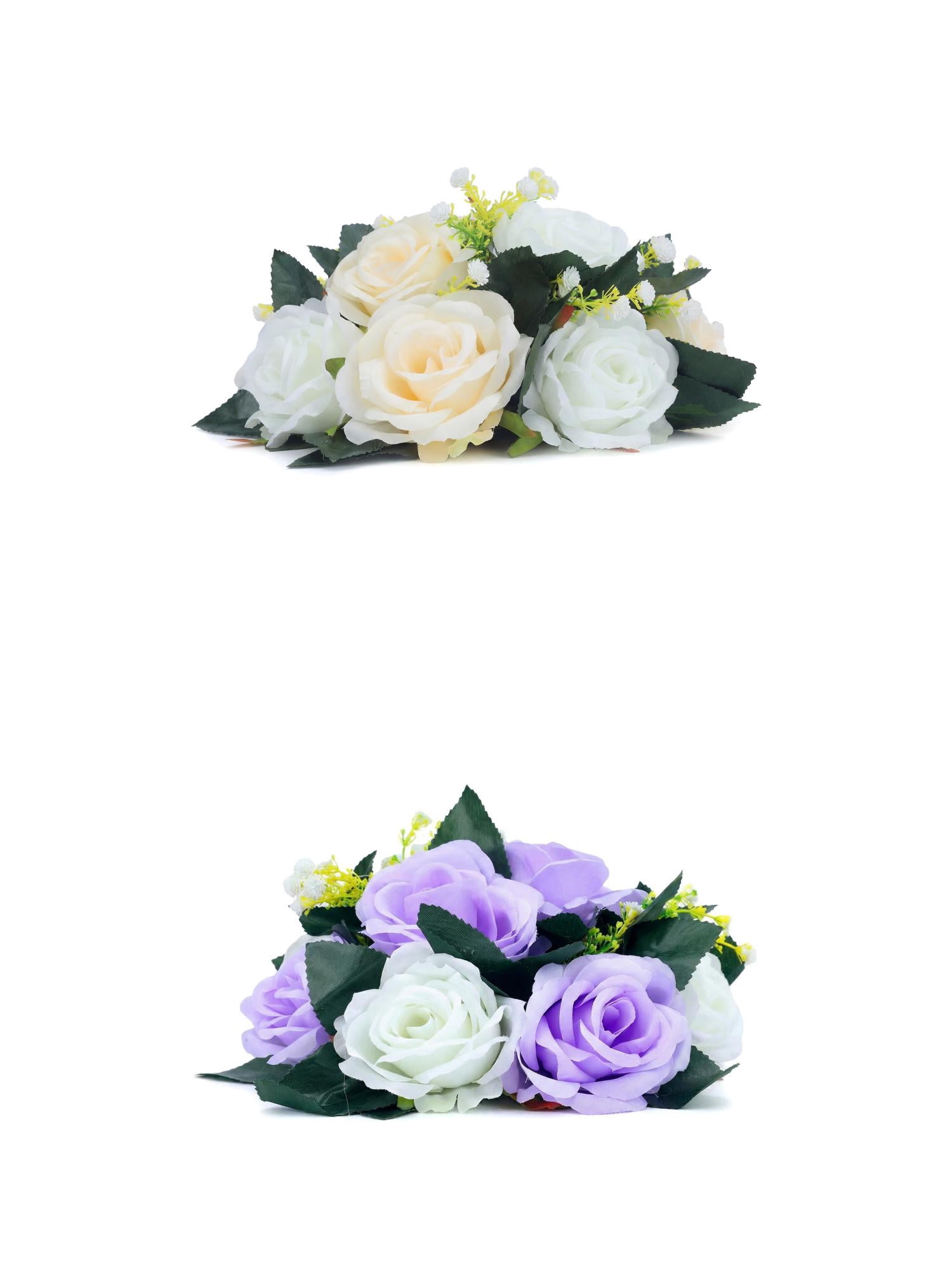Unique Bargains 2Pcs Artificial Rose Flower Centerpiece Champagne Purple 4.7 in